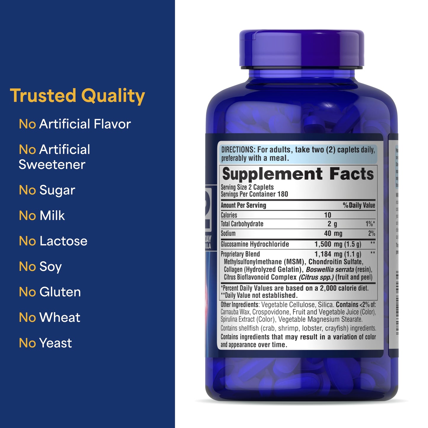 Puritan's Pride Glucosamine Chondroitin MSM Dietary Supplement for Joint Health Caplets 720