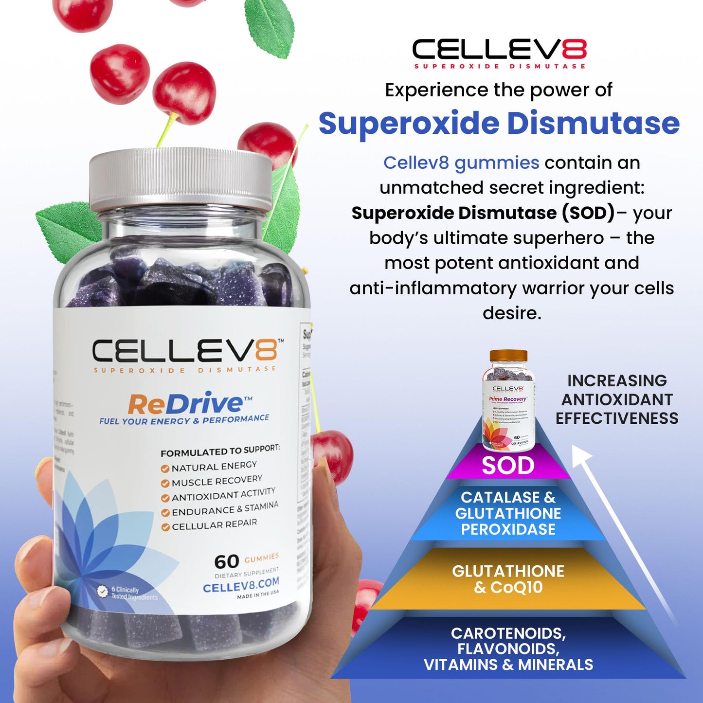 Cellev8 Superoxide Dismutase ReDrive Performance Gummies 60 Count