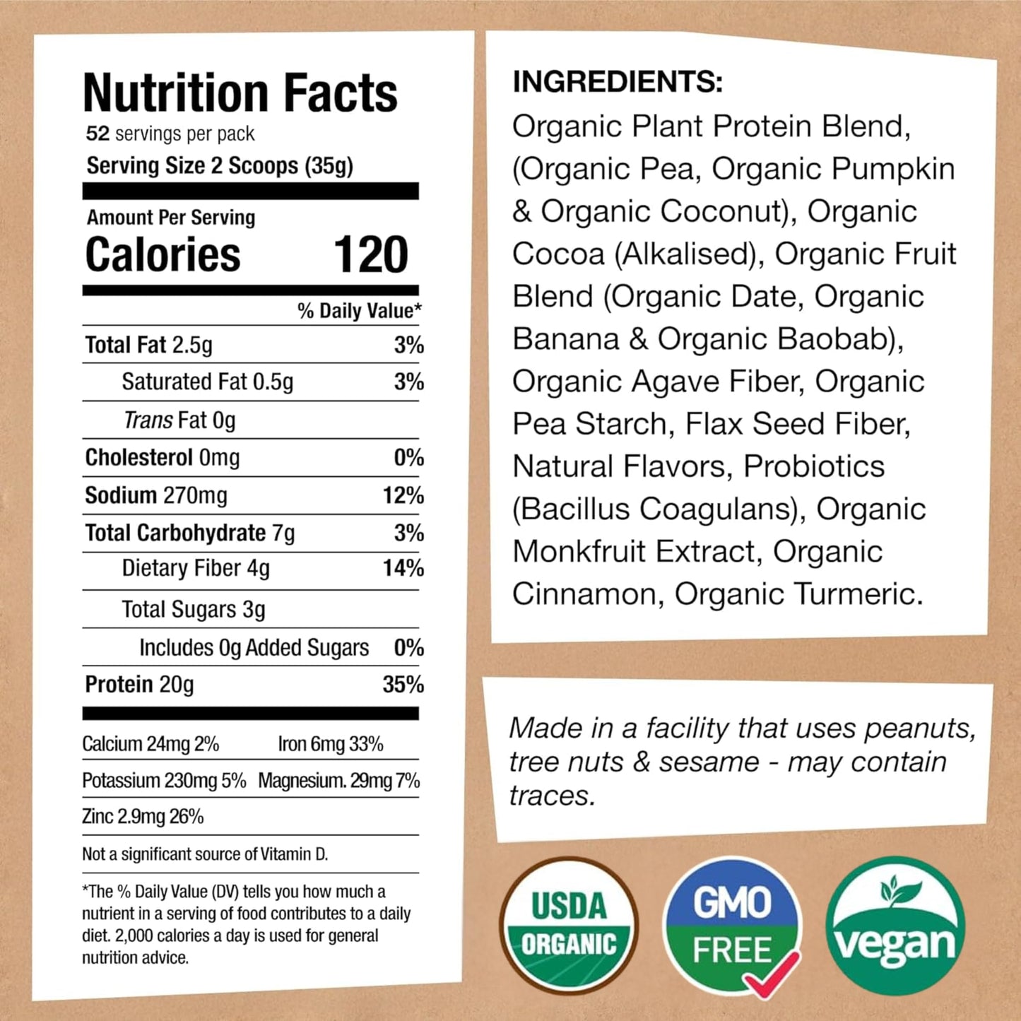 EarthChimp Organic Vegan Protein Powder with Probiotics, Non-GMO, Dairy Free, Plant-Based, Gluten Free - 64 oz, Chocolate