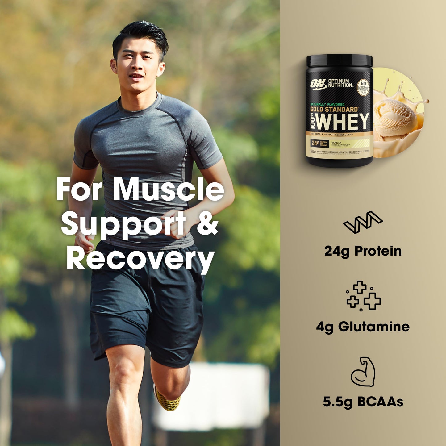 Optimum Nutrition Gold Standard 100% Whey Protein Powder, Naturally Flavored Vanilla, 1 lb