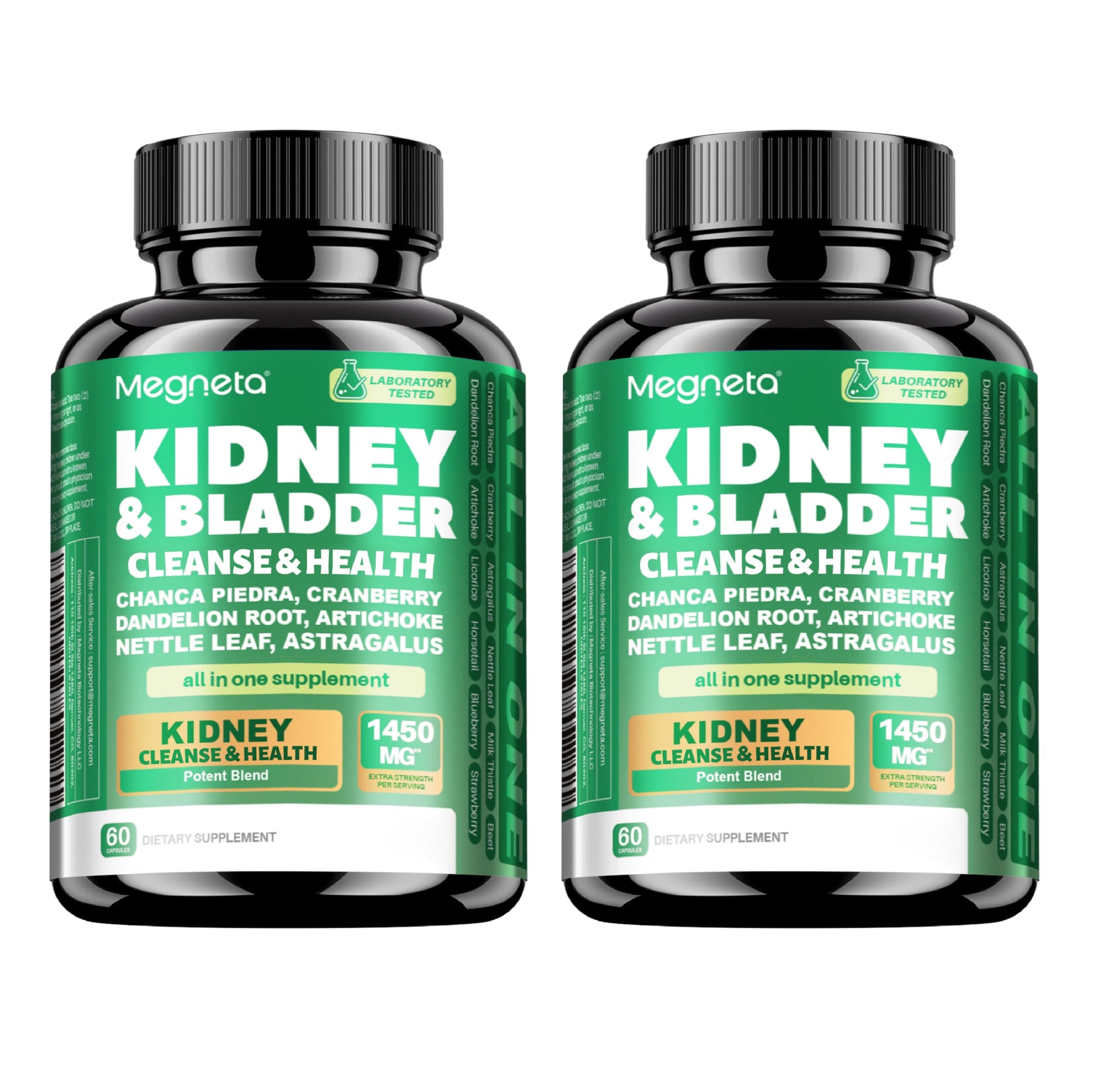 MEGNETA Kidney and Bladder Support Supplement with Cranberry, Astragalus, Nettle Leaf, Artichoke, Capsules, 120 Count