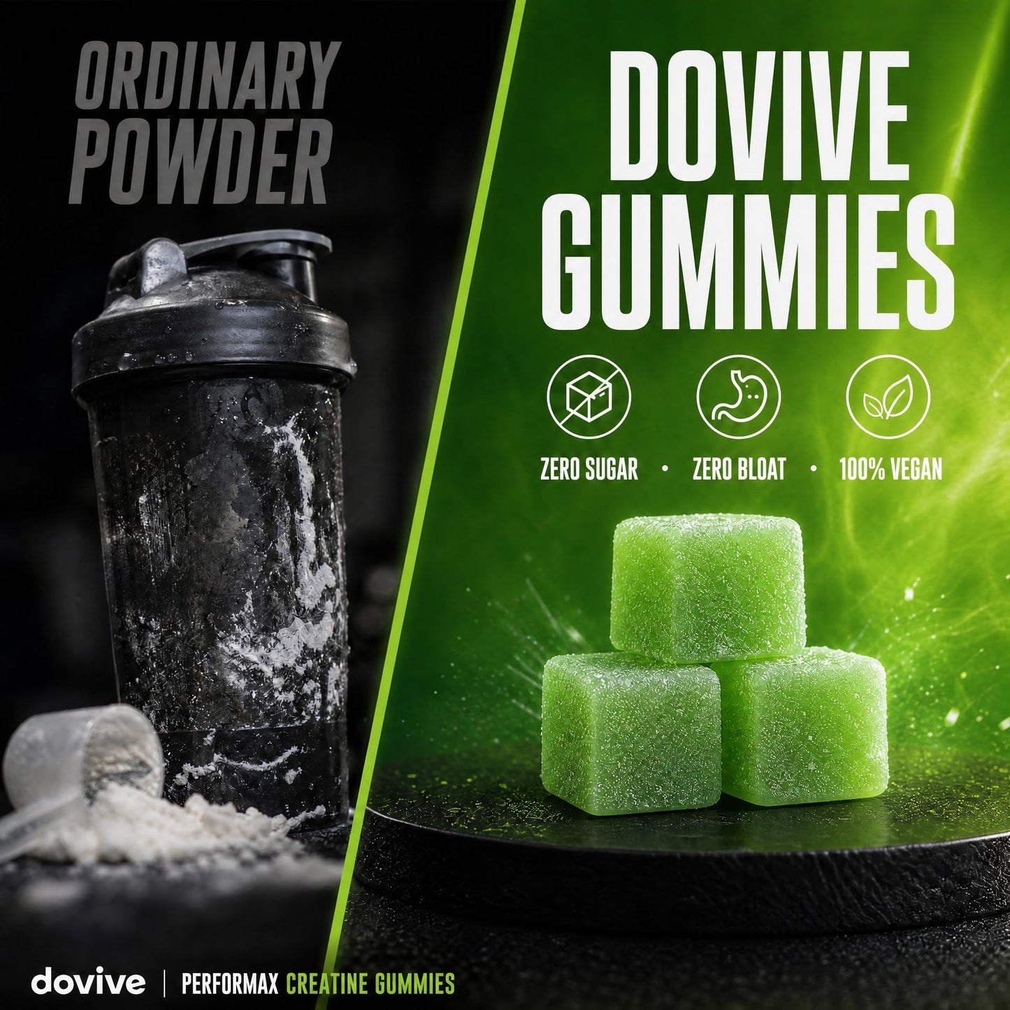 DOVIVE Creatine Monohydrate 5000mg Green Apple Gummy, 120 Count