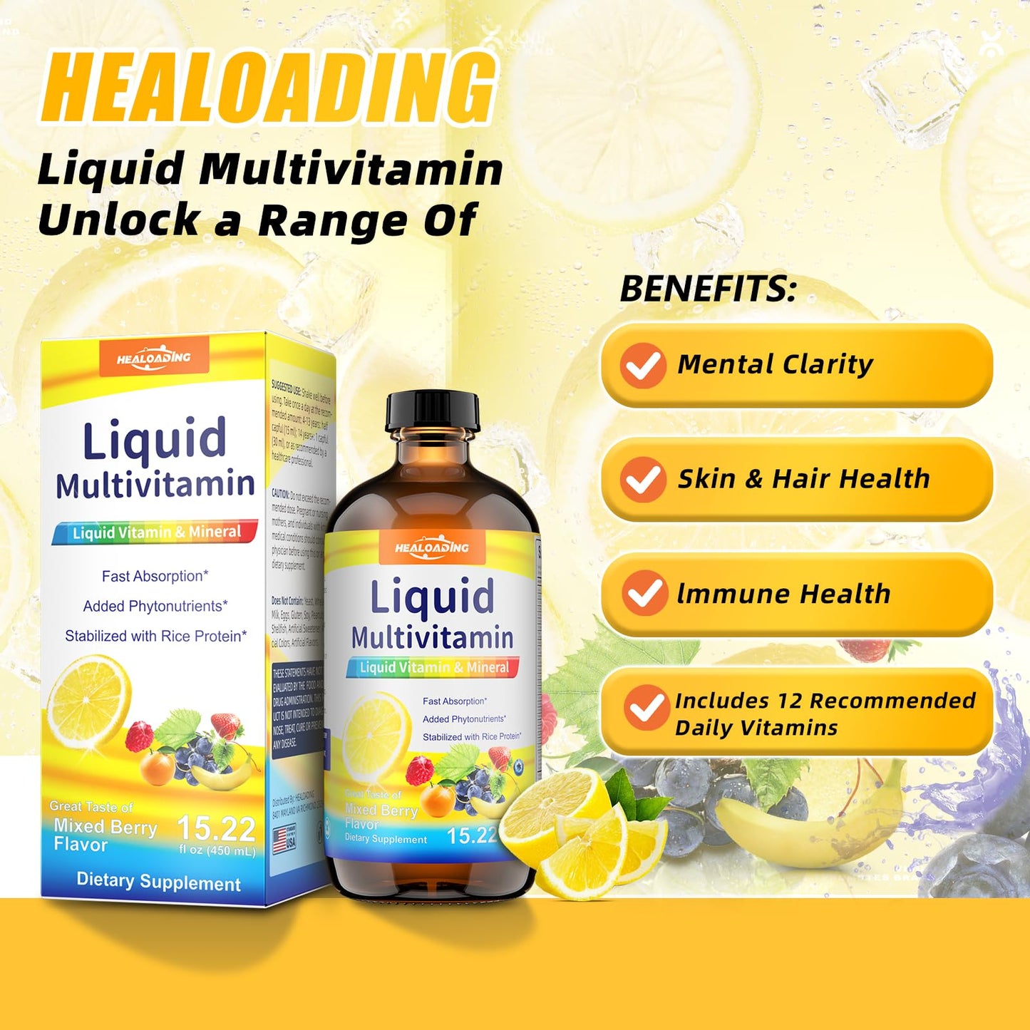 HEALOADING Nutritious Liquid Multivitamin for Women Gummies, 60 Count