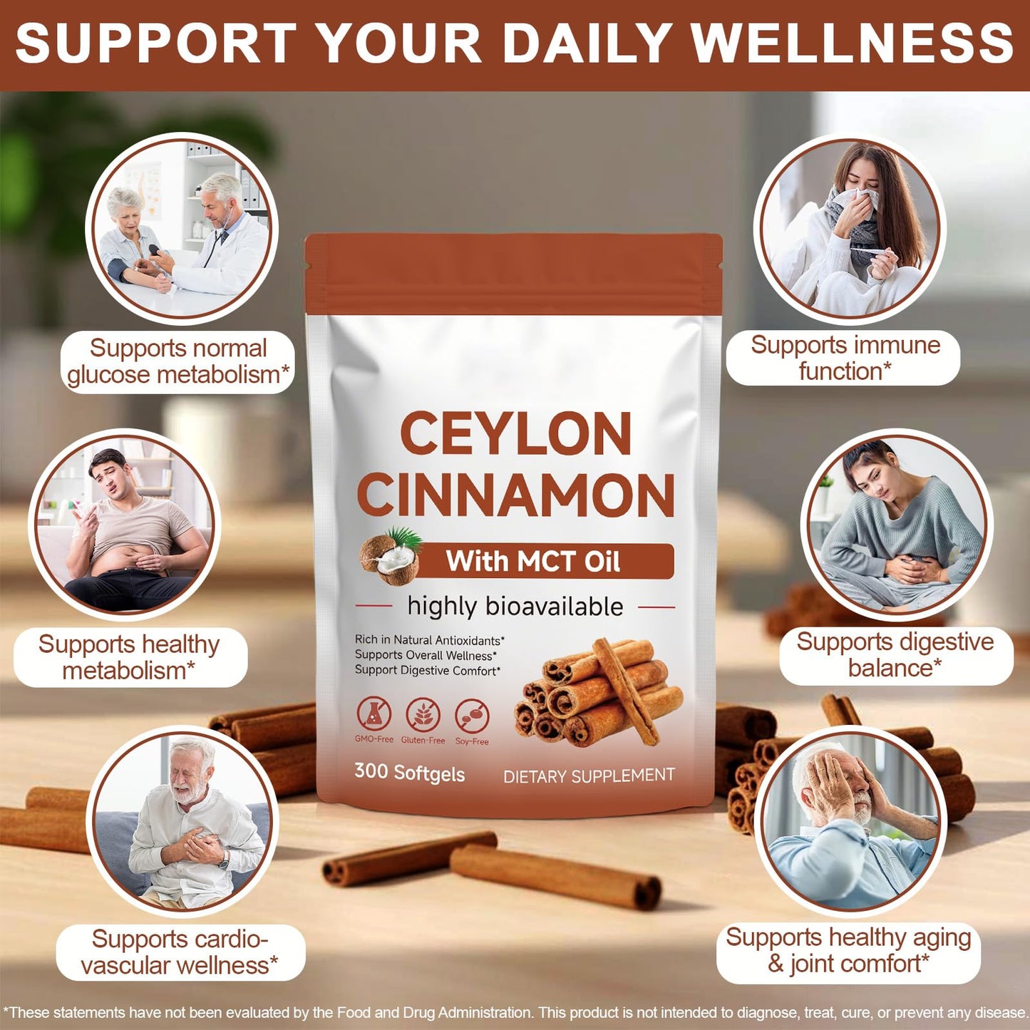Dvoevivh Ceylon Cinnamon Softgels with MCT Oil 300 Capsules
