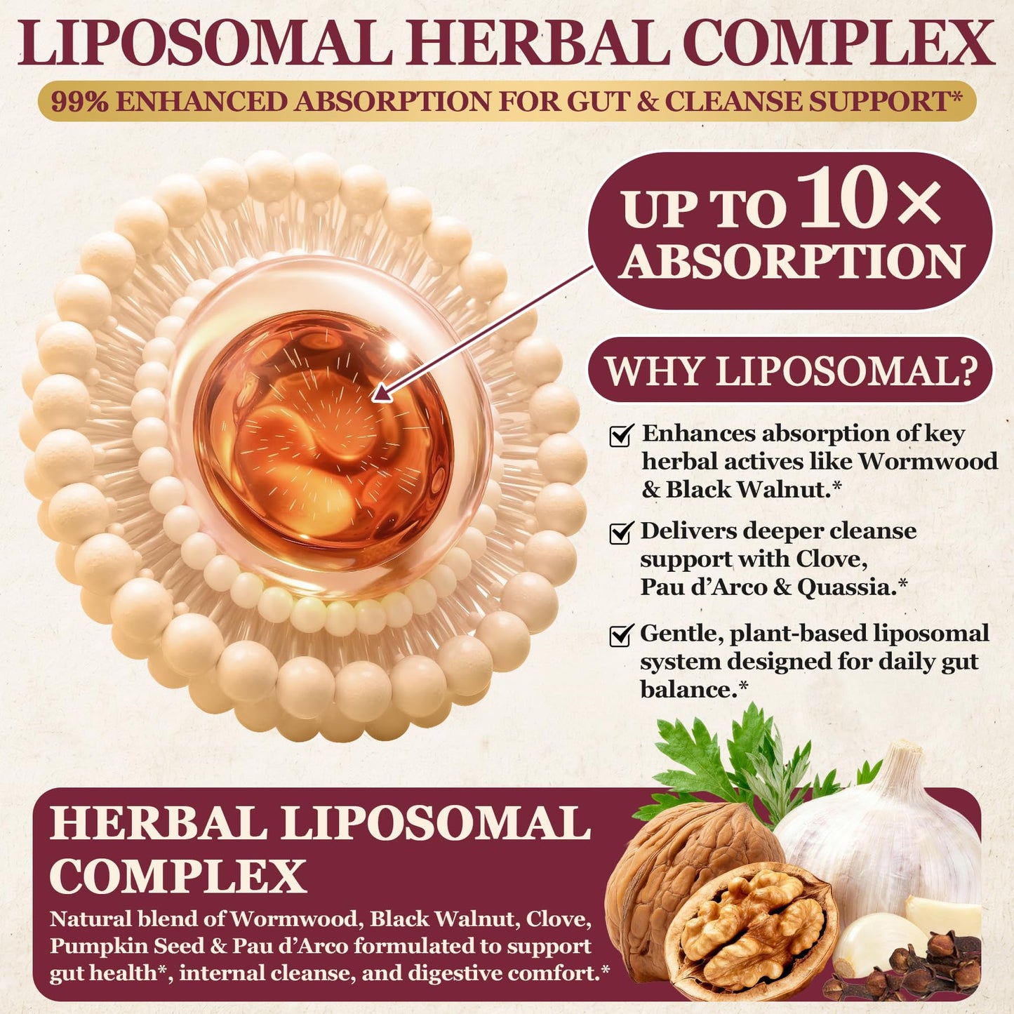 SKLIA 30-in-1 Liposomal Wormwood Black Walnut Clove Cleanse Capsules, 120 Count