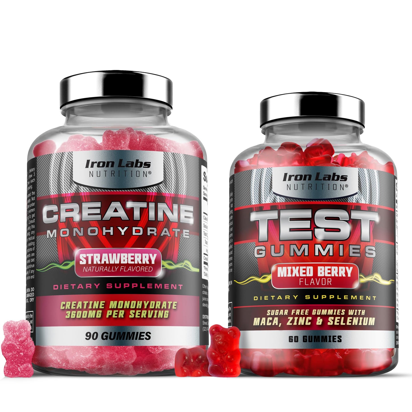 Iron Labs Nutrition Muscle Gummy Bundle - Creatine Monohydrate Gummies & Testo Gummies for Men, Chewable, 150 Count