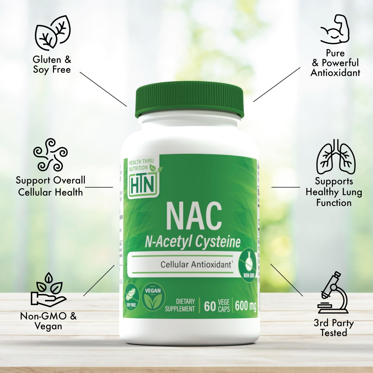 Health Thru Nutrition NAC N-Acetyl-Cysteine 600mg Capsules, 60 Capsules