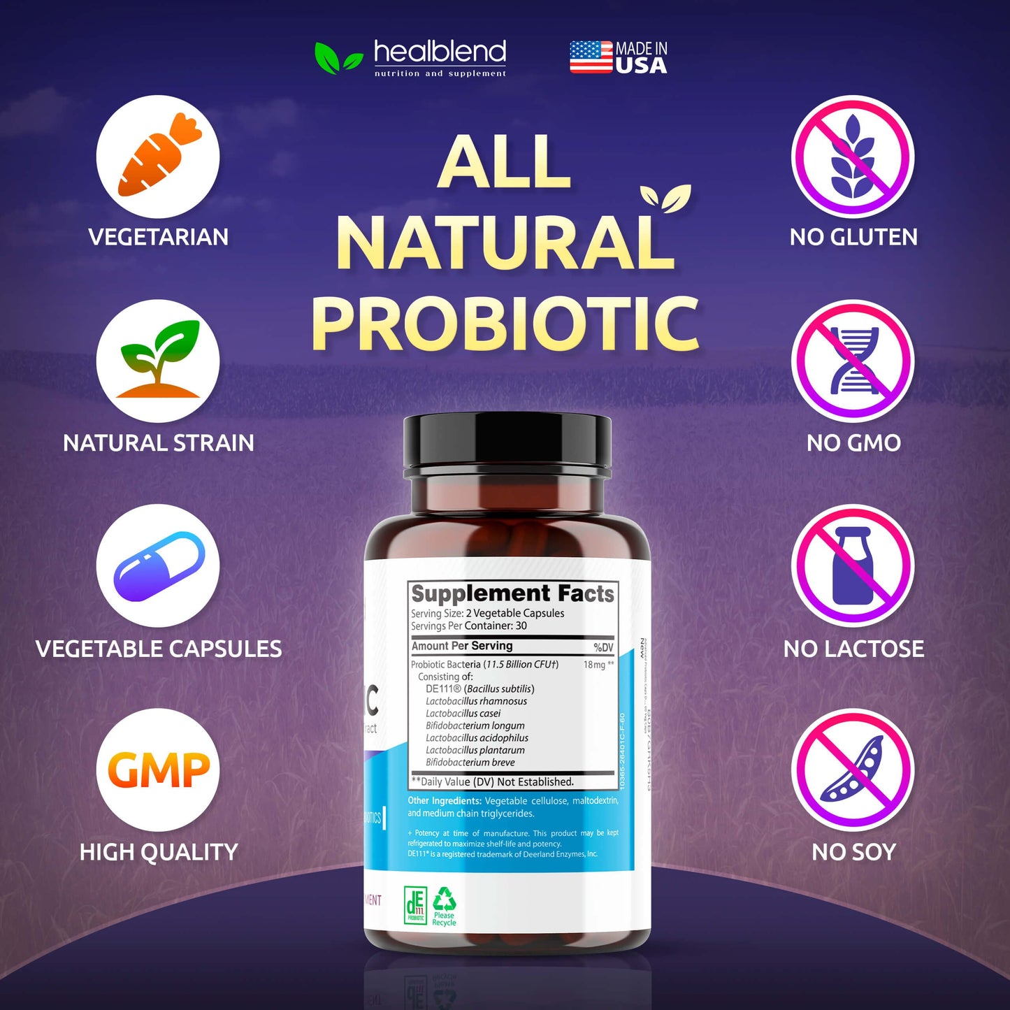 healblend Probiotics for Digestive Health, 60 Capsules