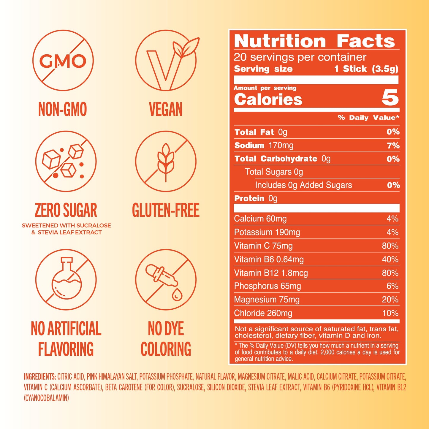 TREVI Electrolytes Powder Packets, Orange, Sugar Free Hydration, 20 Pack