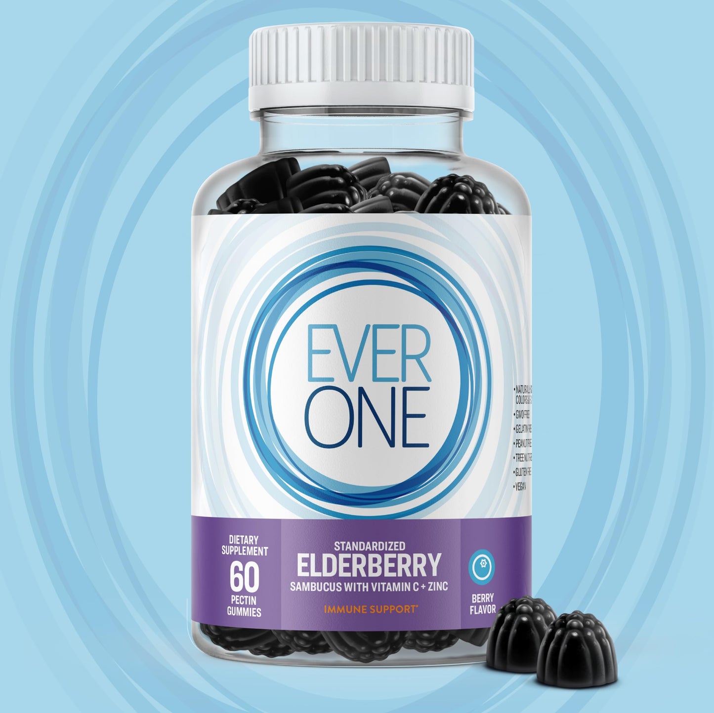 Ever One Sambucus Elderberry Gummies for Adults with Vitamin C and Zinc, 60 Count