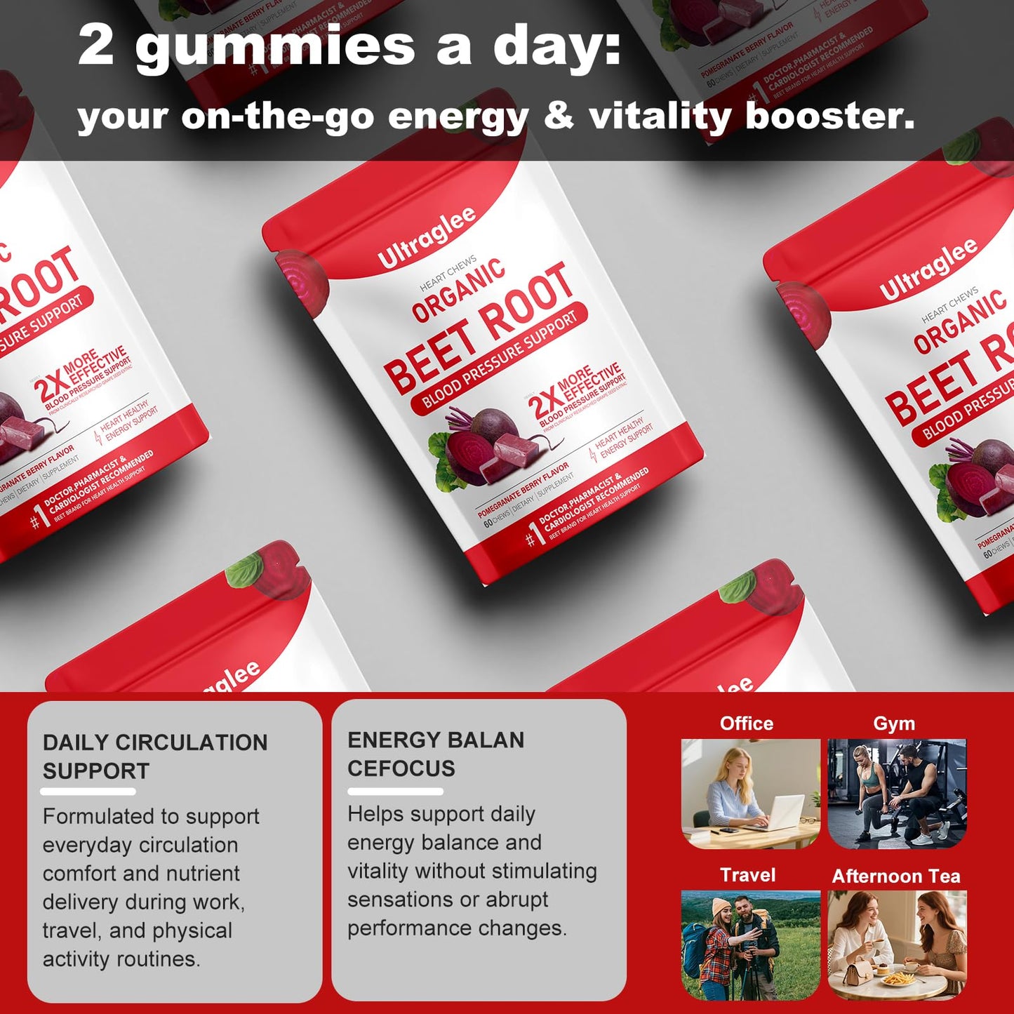 Ultraglee Beet Chews with Grape Seed Extract & Beet Root Powder Energy Supplement, 120 Chews