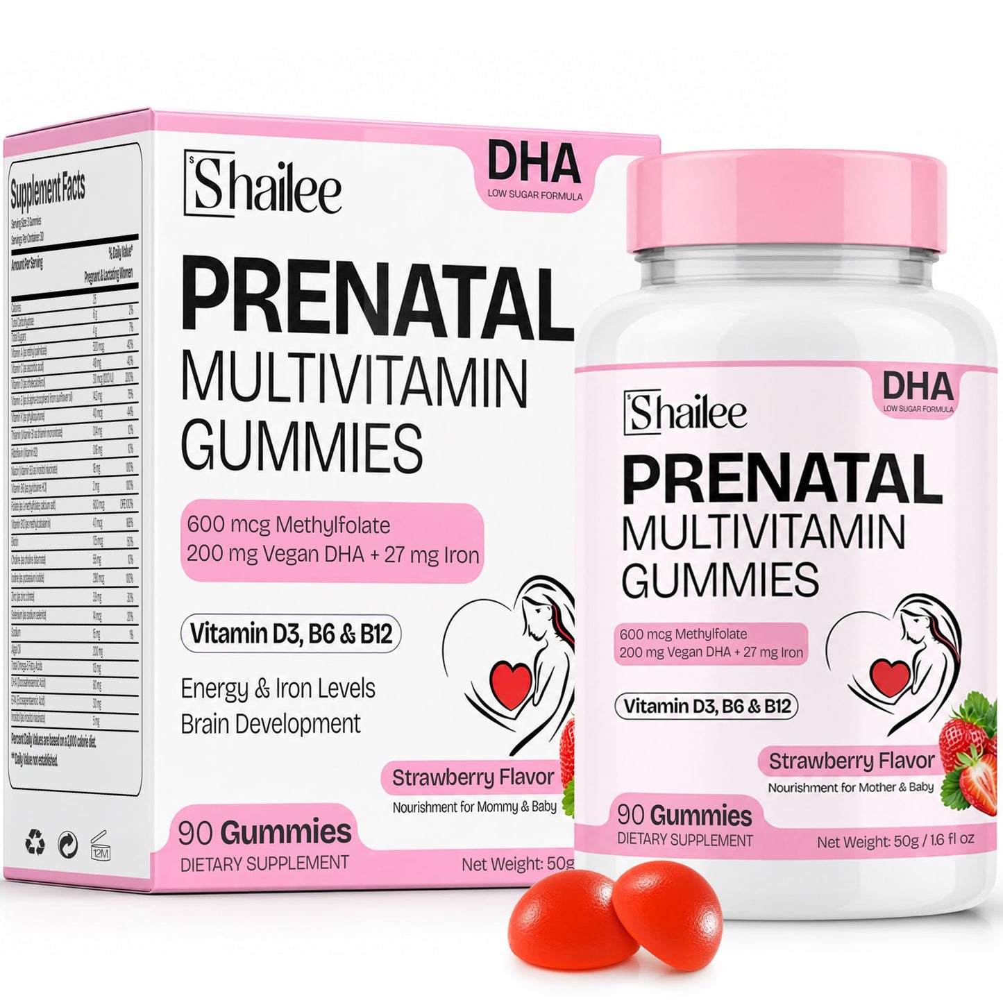 Shailee Prenatal Vitamins for Women with DHA, Methylfolate & Iron Capsule, 90 Count