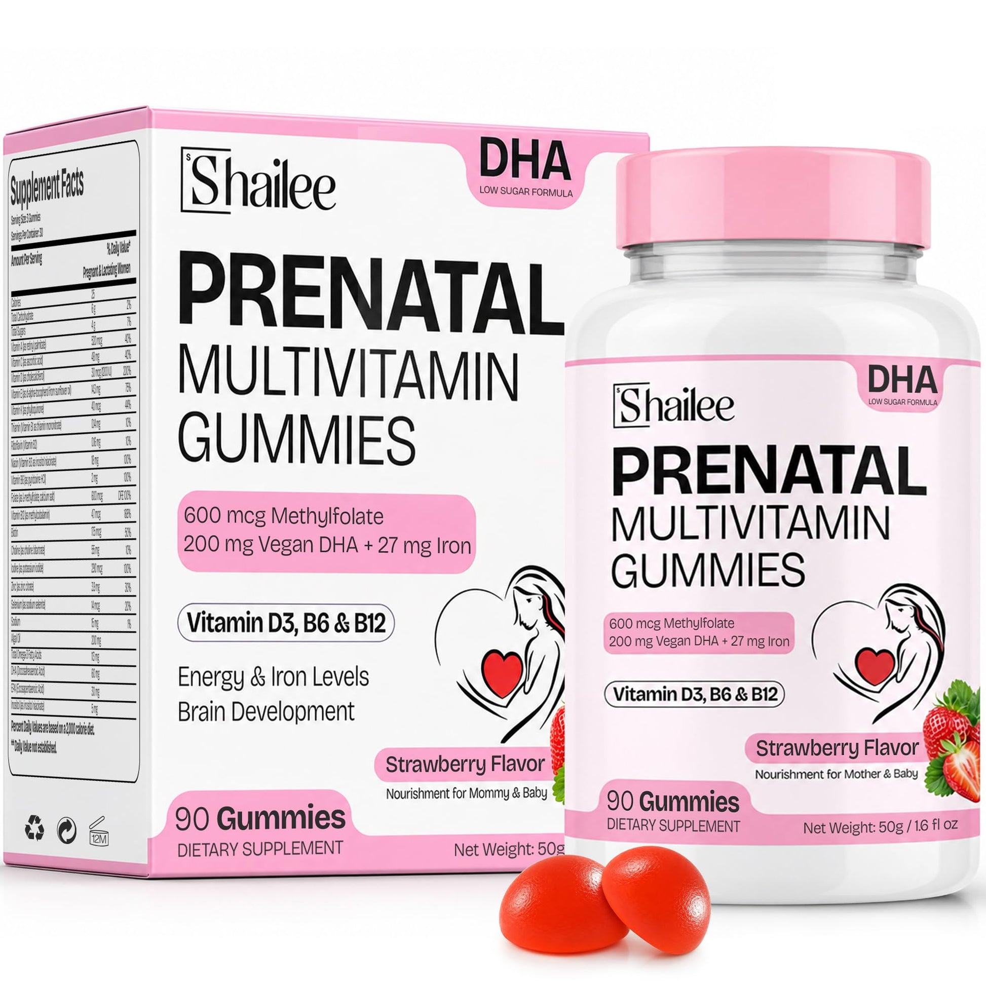 Shailee Prenatal Vitamins for Women with DHA, Methylfolate & Iron Capsule, 90 Count