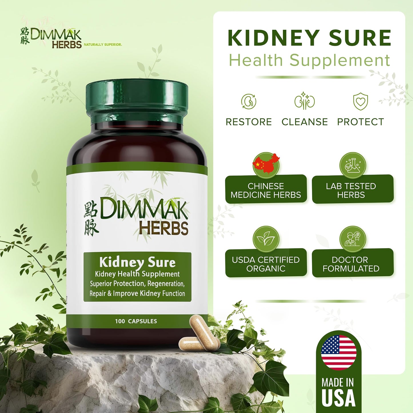 Dimmak Herbs Kidney Sure Kidney Cleanse & Revitalization Tonic Capsules 100