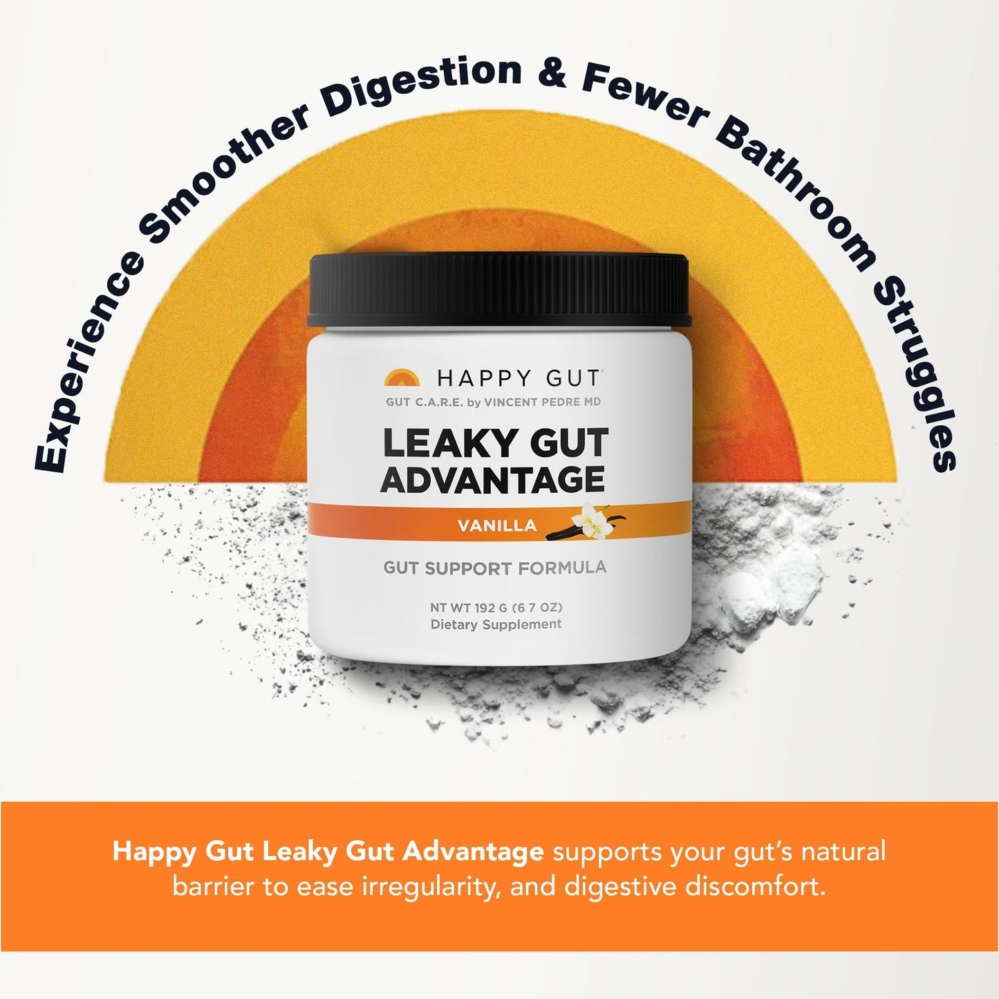 HAPPY GUT Leaky Gut Advantage L-Glutamine & DGL Vanilla Powder, 8 oz