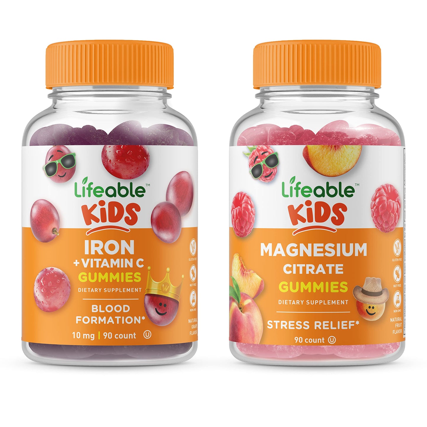 VitaWorks Lifeable Magnesium Citrate Kids + Iron & Vitamin C Kids Gummies Bundle - Chewable