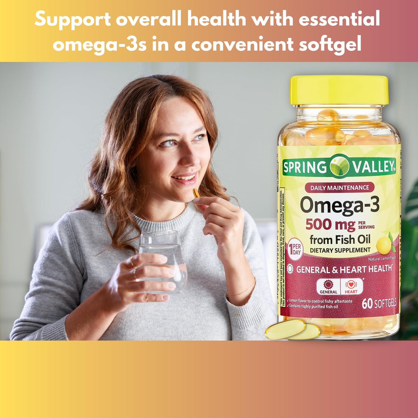 Fusion Shop Store Omega-3 500mg Fish Oil Softgel, 60 Count