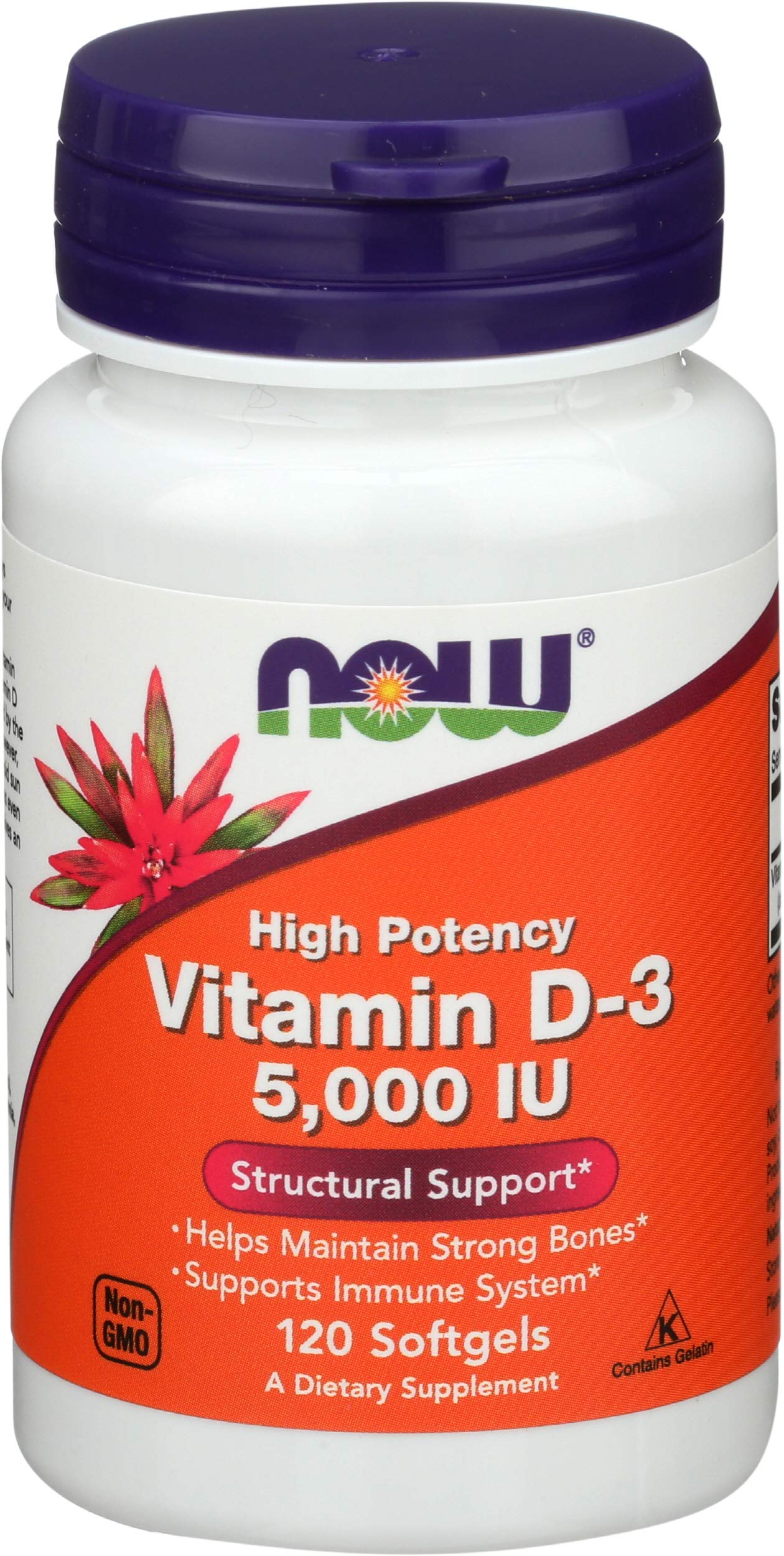 NOW Foods Vitamin D3 5000 IU Capsule, 2 Pack