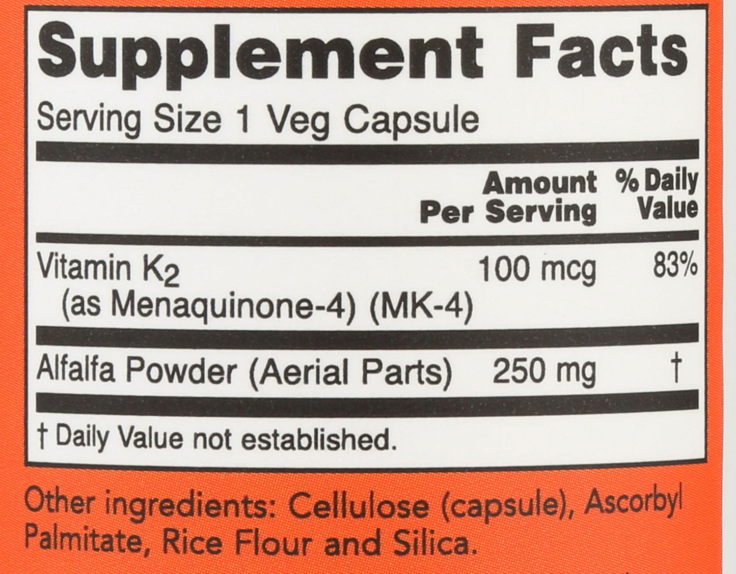 NOW Foods Vitamin K-2 Capsule, 100 Count