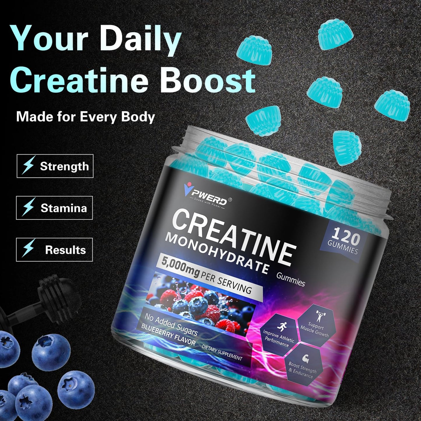 PWERD Creatine Monohydrate Gummies 120 Count