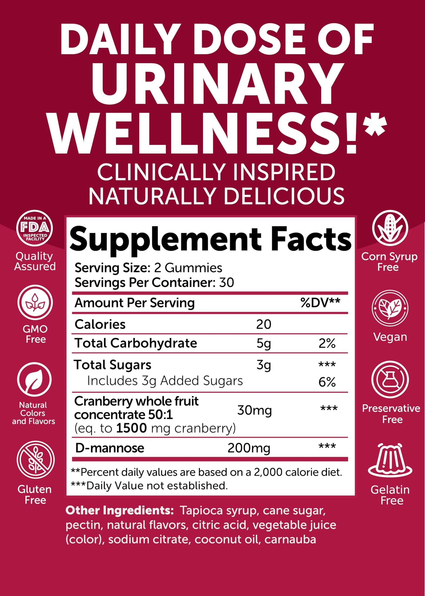 Lunakai Cranberry Gummies for Women 1500mg (50:1 Extract) with D-Mannose 200mg, Urinary Tract Health & Bladder Support, Non-GMO, Made in Australia, 60 Count