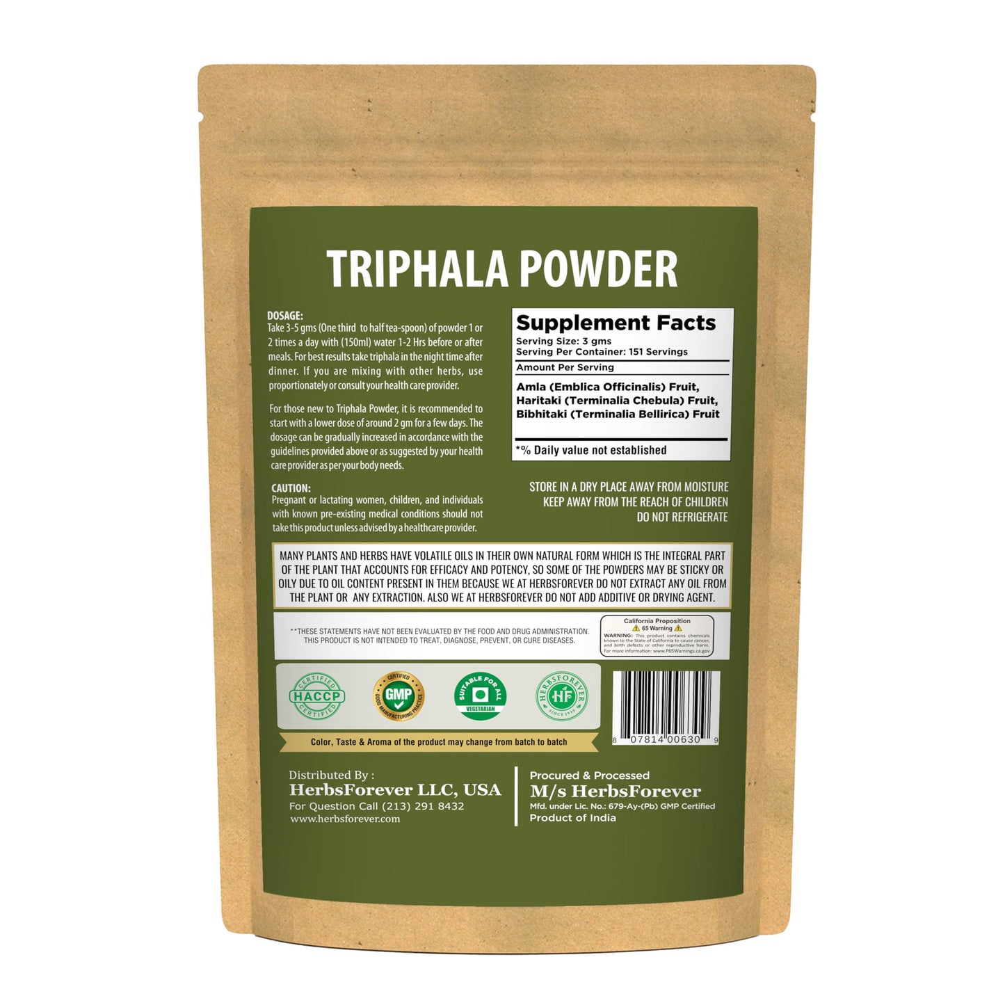 Herbsforever Triphala Churna Powder 16 Ounce