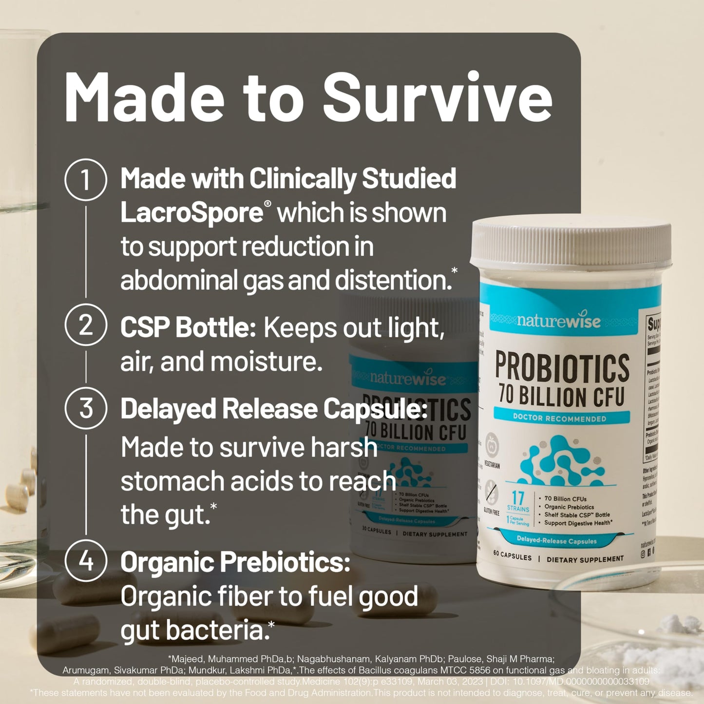 NatureWise Probiotics 70 Billion CFU - 17 Strains + Organic Prebiotics Capsules, 60 Count