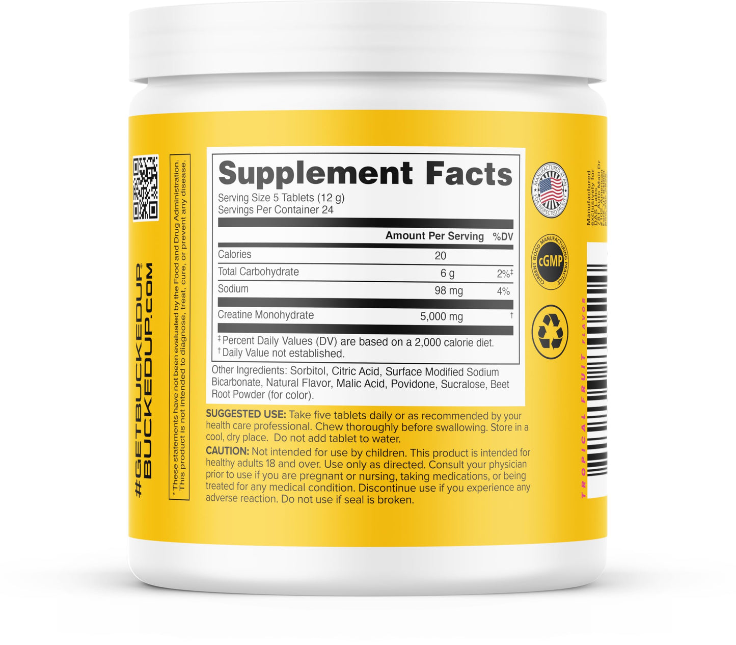 Bucked Up Creatine Candy Tropical Blast Micronized Creatine Monohydrate Capsule, 24 Capsules