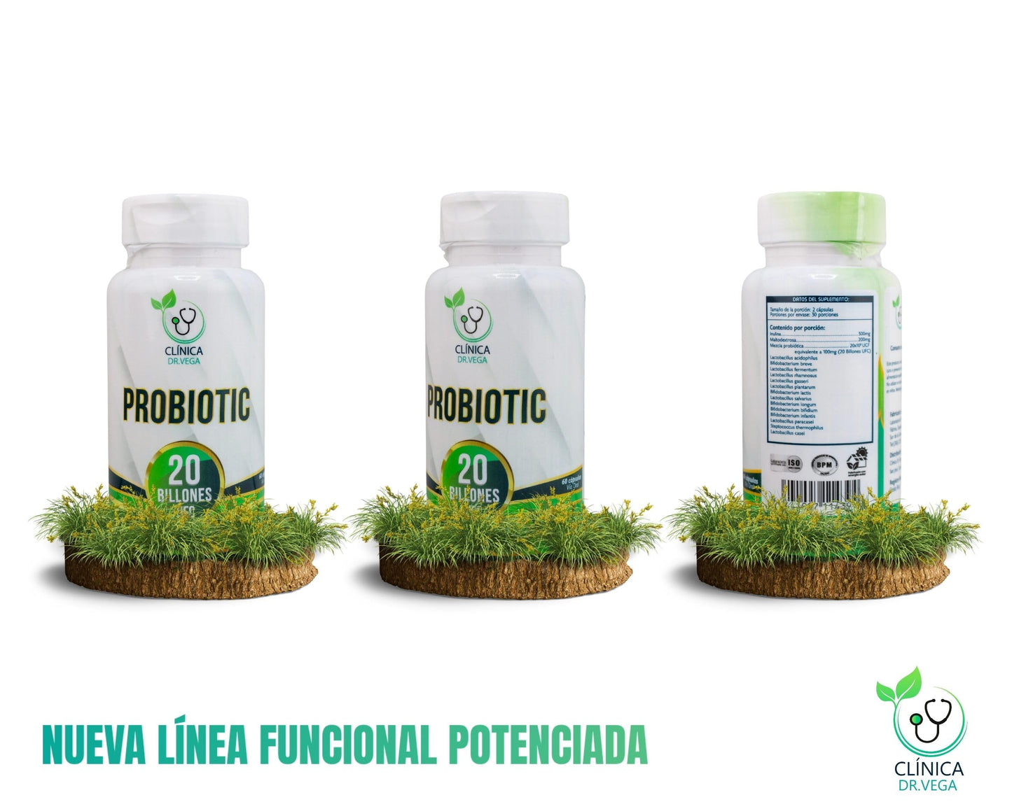 CLÍNICA DR. VEGA Probiotic 20 Billion CFU with Inulin + 20x10 Culture Blend Capsules, 60 Count