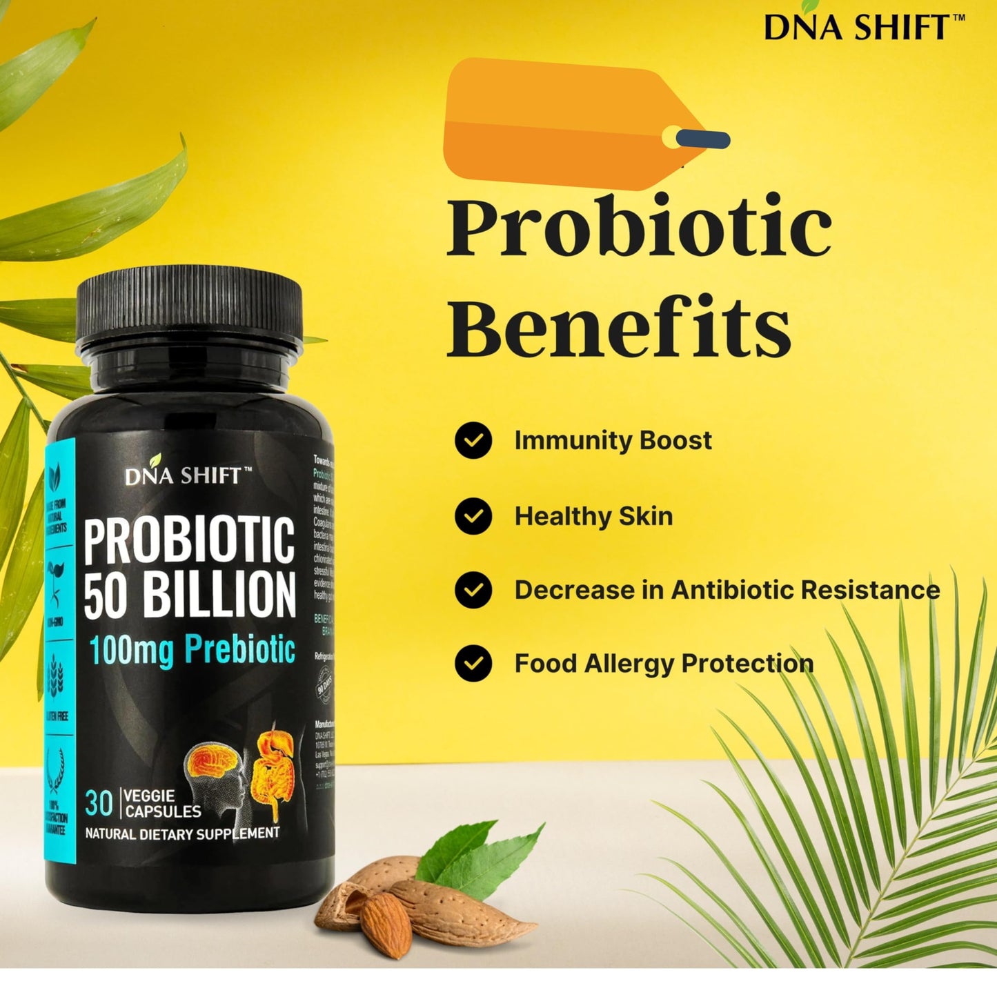 DNA SHIFT Probiotics 50 Billion - 11 Strain Live Probiotic for Men & Women Capsules 30 Count