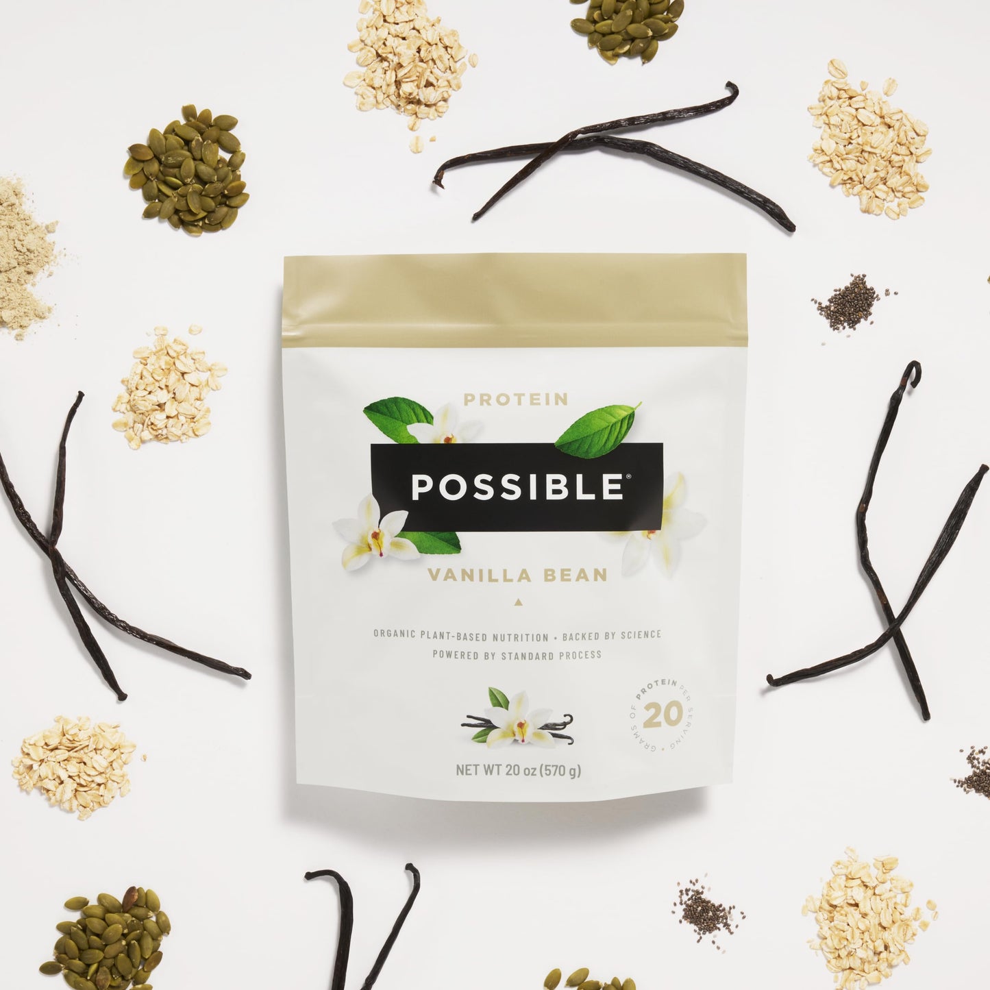 Possible Protein Powder Vanilla - Plant-Based Protein with Essential Amino Acids & BCAAs - 1.25 lb (Pack of 1) - 20