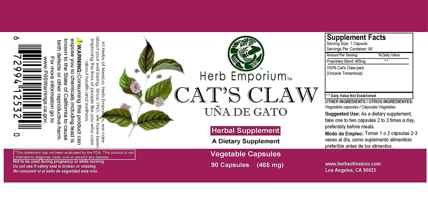 Herb Emporium Cat's Claw (Uña de Gato, Uncaria tomentosa) 90 Capsules (930mg) Herbal Supplement, Pack of 1
