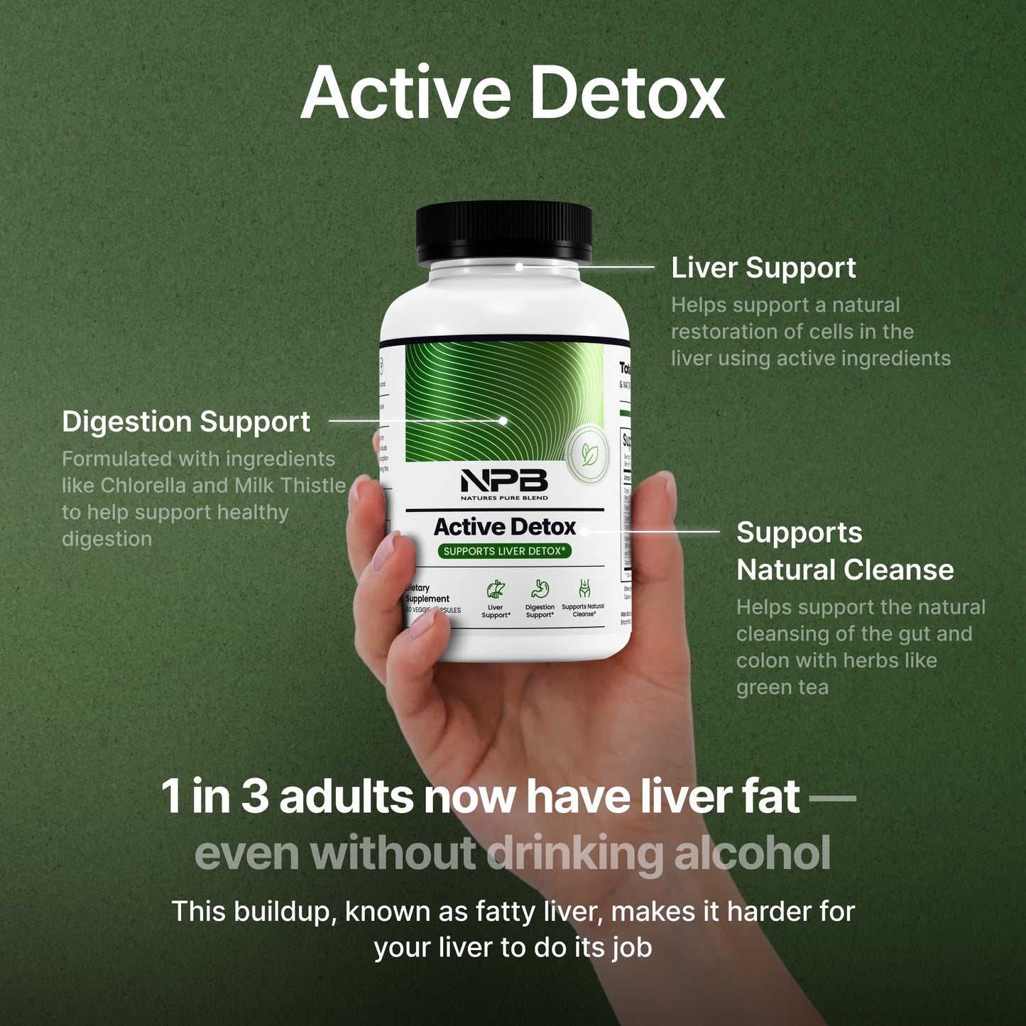 Nature's Pure Blend Active Detox Cleanse – Organic Turmeric Supplement with Apple Cider Vinegar for Digestive Support – Body Detox for Men to Promote Balance & Vitality – Green Tea & Milk Thistle Capsule 60 Count