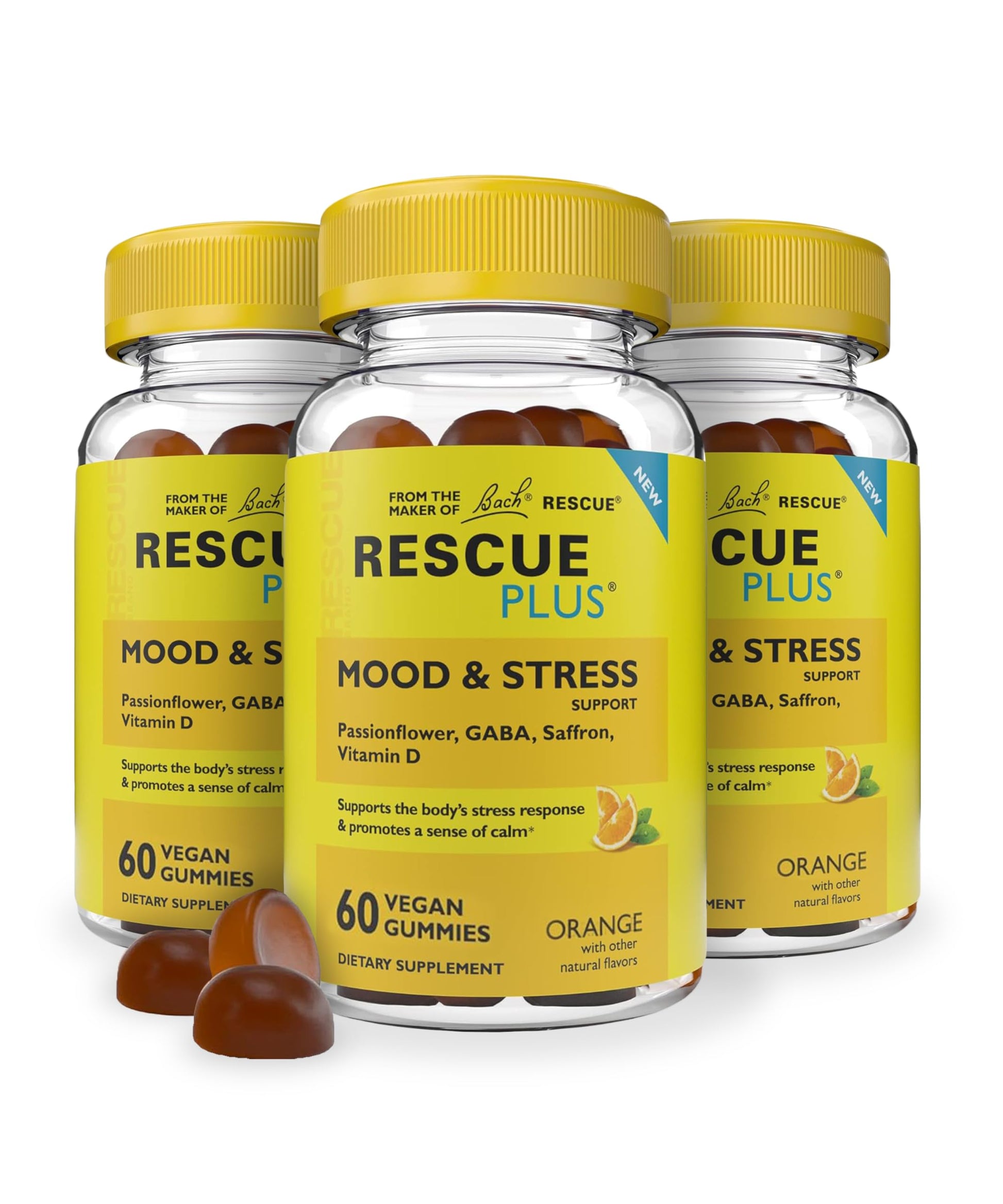 RESCUE Bach Plus Mood & Stress Support Gummies, 3 Pack, 180 Count