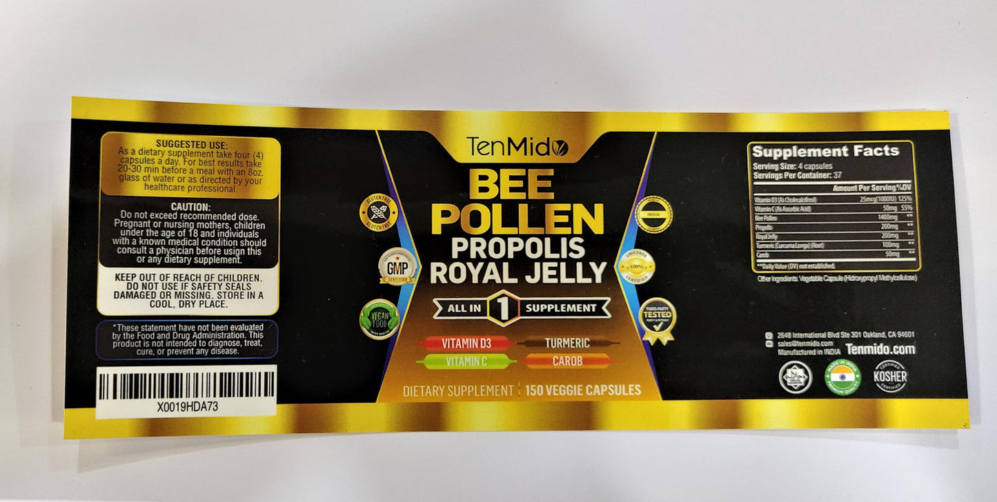 Tenmido Bee Pollen Capsules 150 Capsules