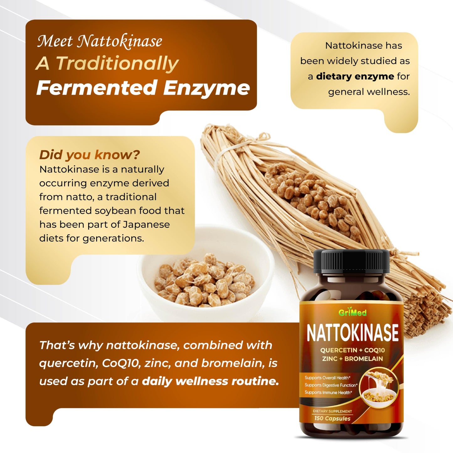 GriMed Nattokinase with Quercetin, CoQ10, Zinc & Bromelain 150 Capsules