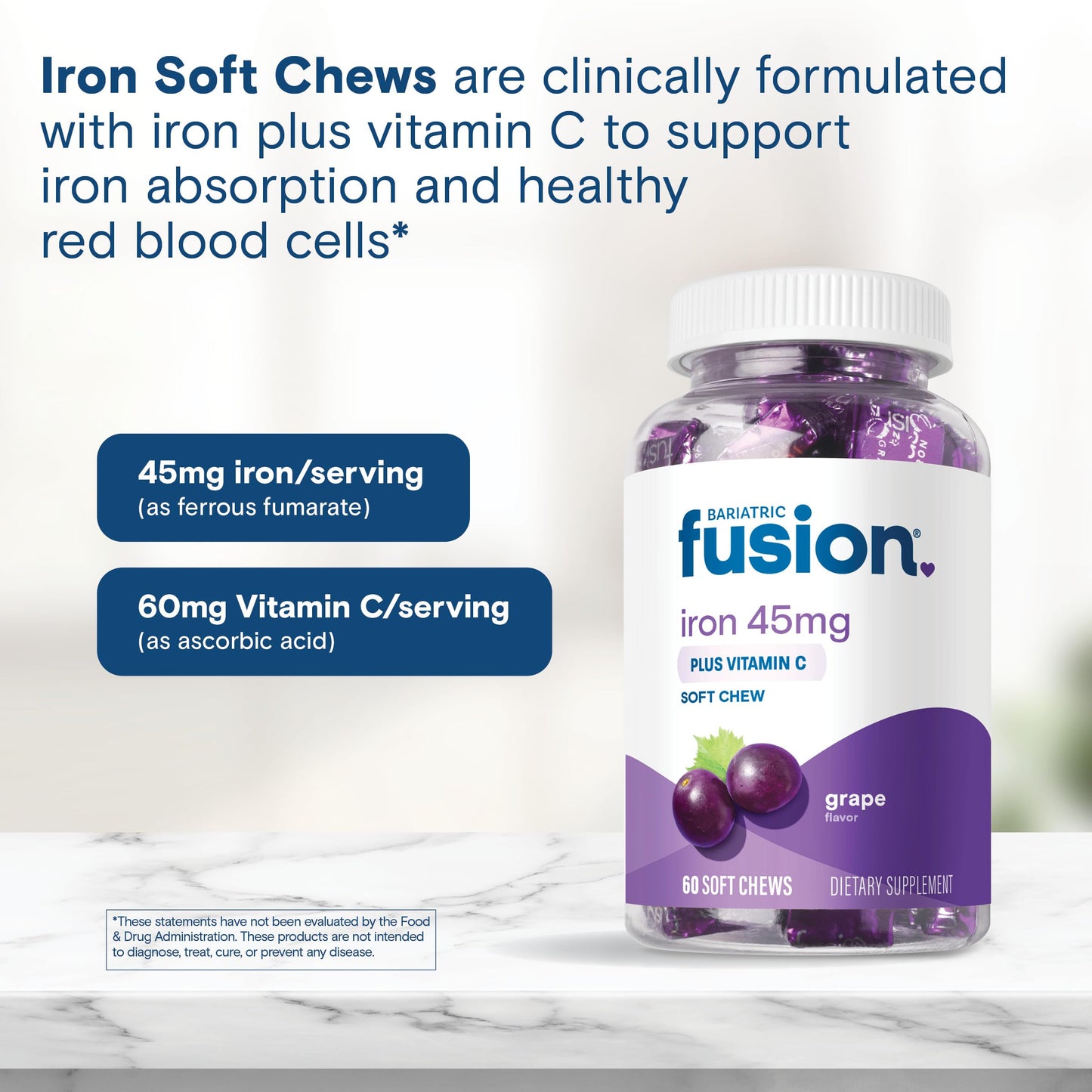 Bariatric Fusion Iron Supplement for Women Anemia Gummy, 60 Count