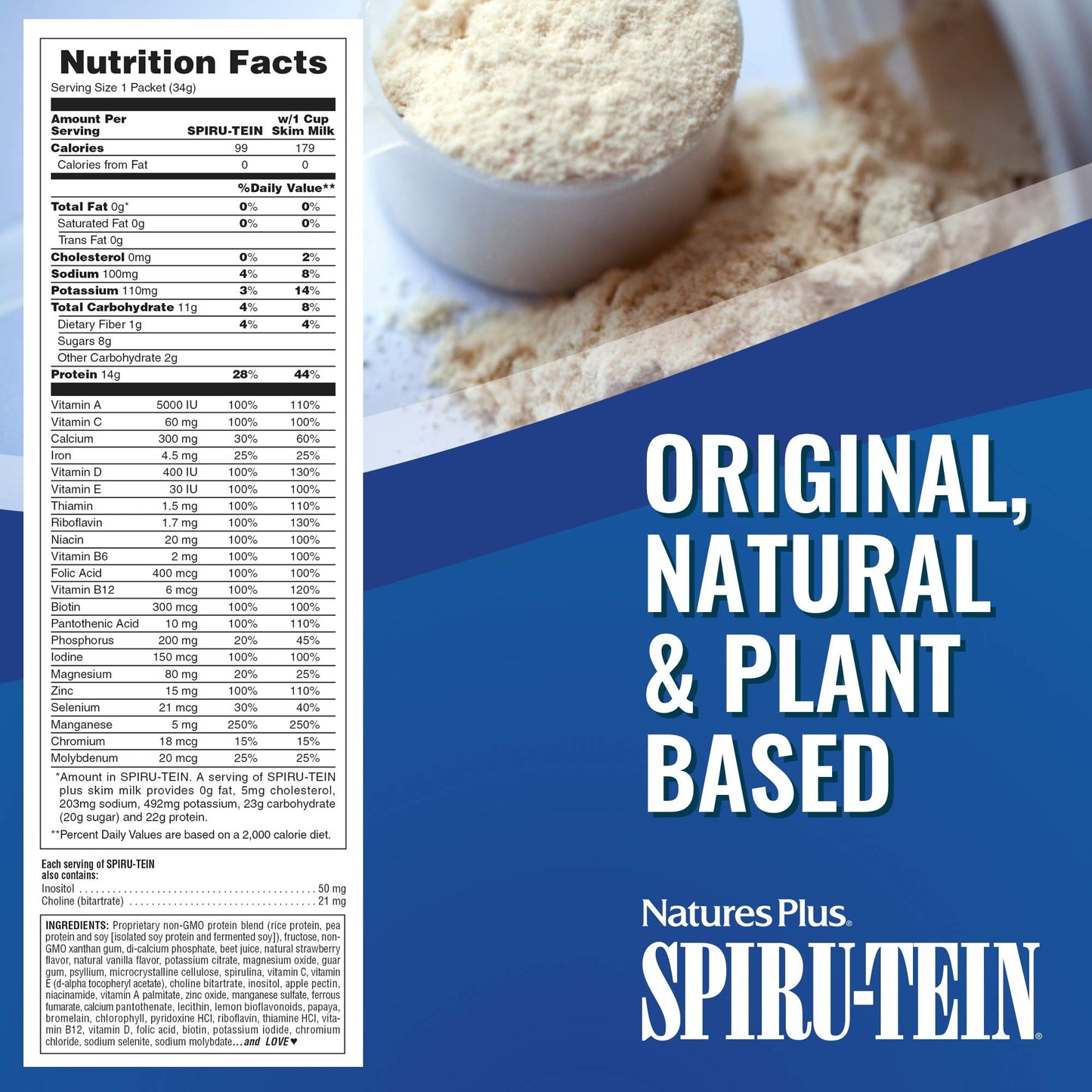Nature's Plus SPIRU-TEIN Protein Powder Meal - Strawberry, 8 Packets