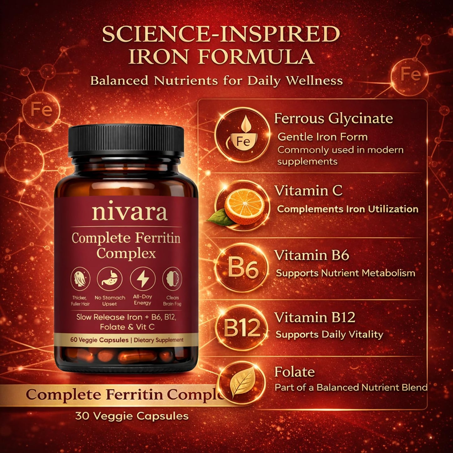 DXWXH Nivara Ferravital Complete Ferritin Complex 60 Capsules