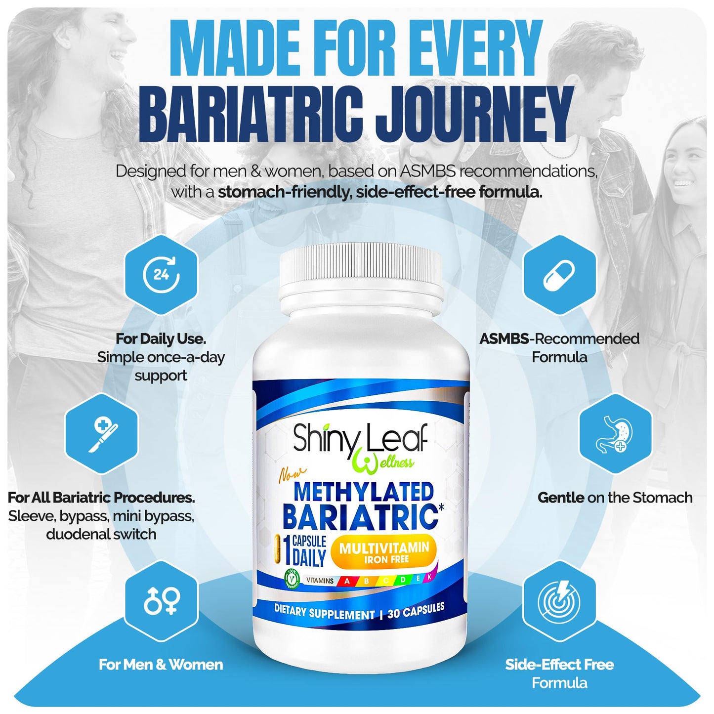 Shiny Leaf Methylated Bariatric Multivitamin Without Iron Capsule, 60 Count