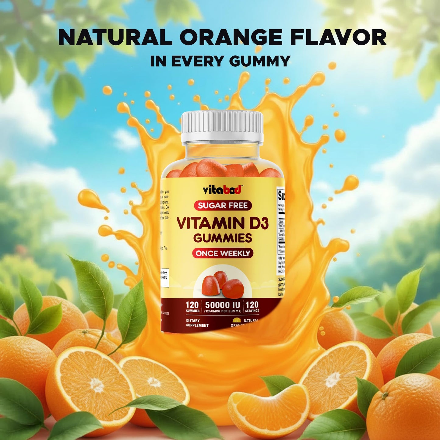 Vitabod Sugar-Free Vitamin D3 50,000 IU Weekly Gummies, 240 Count