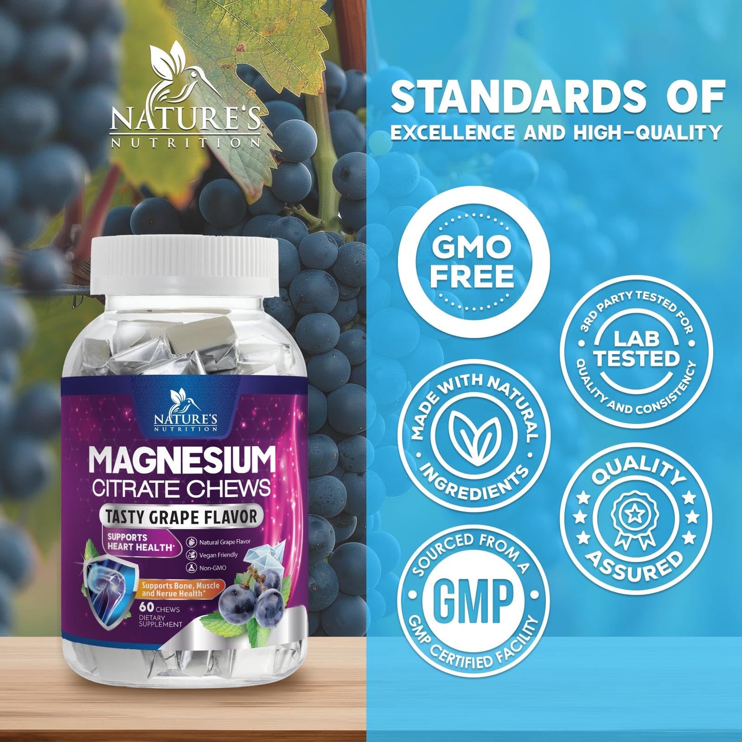 Nature's Nutrition Magnesium Citrate Gummies 60 Count