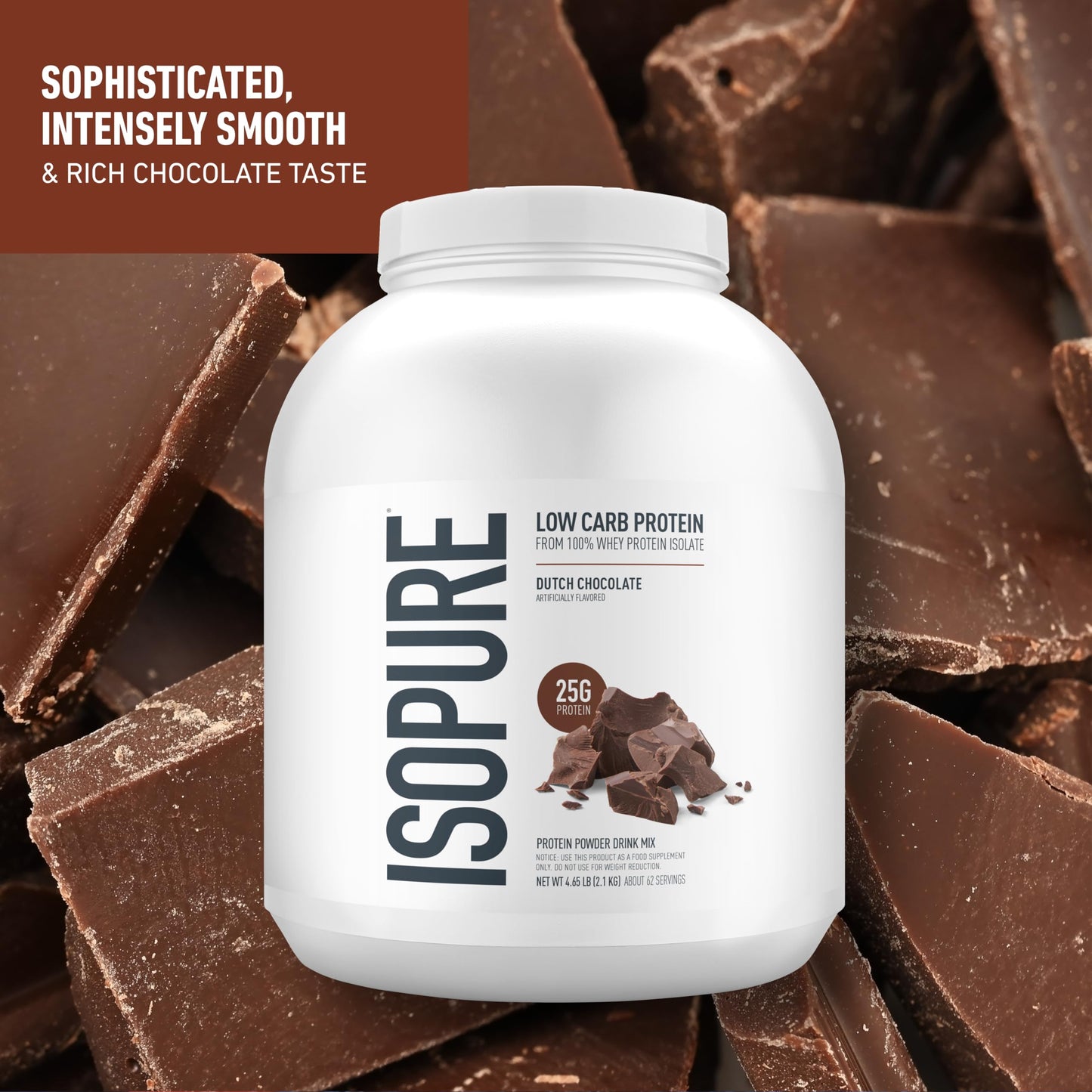 Isopure Low Carb 100% Pure Whey Isolate Protein Powder, Dutch Chocolate, 72 Servings