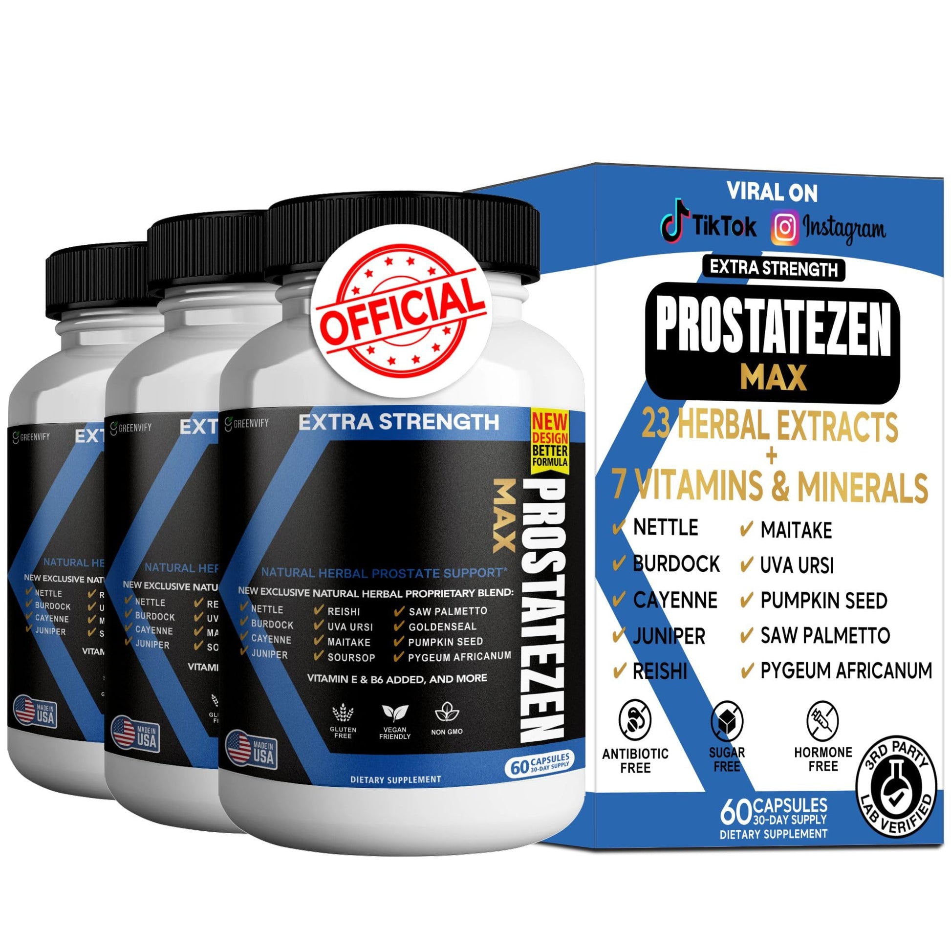 GREENVIFY ProstateZen Max Extra Strength Natural Herbal Prostate Support Capsules, 180 Count