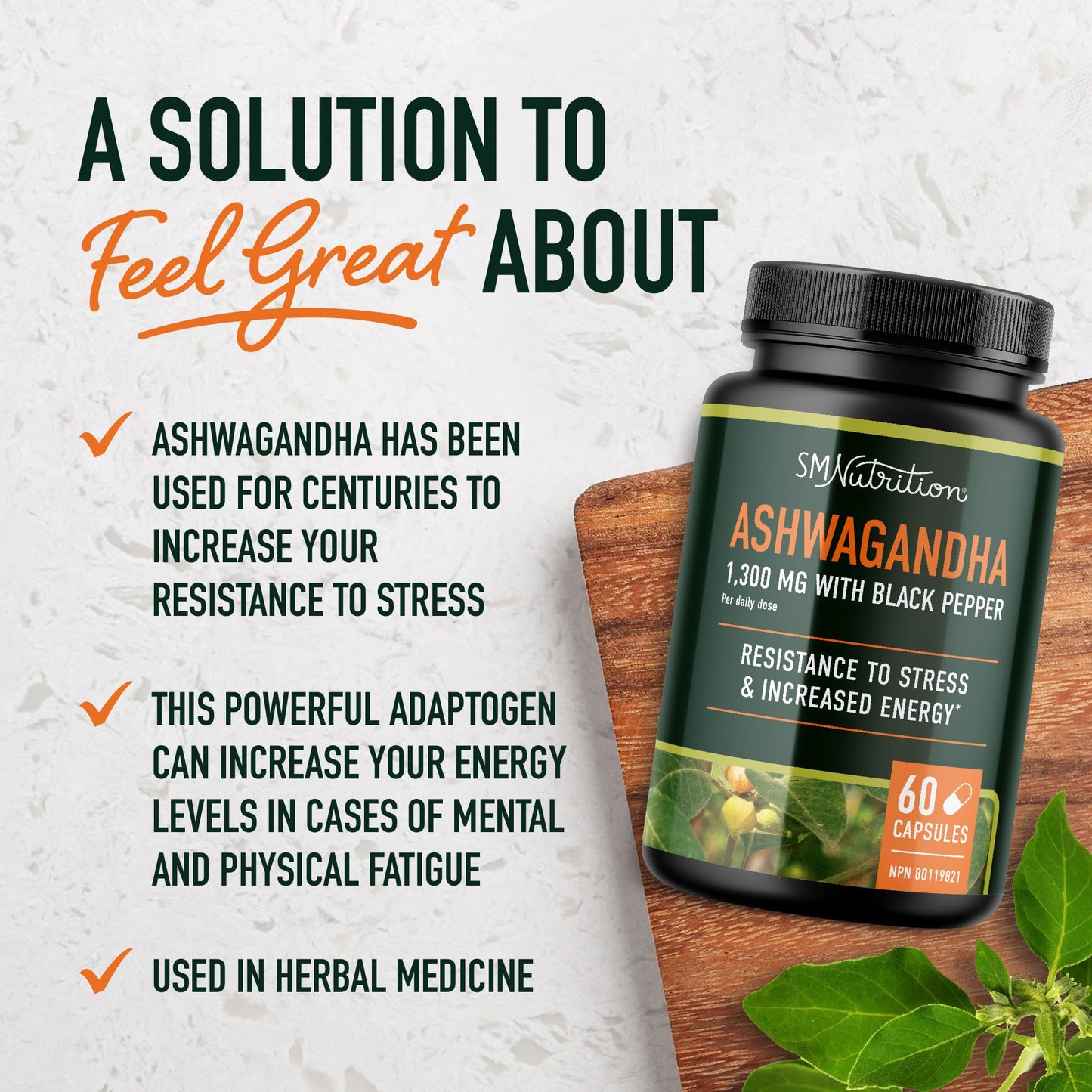 SMNutrition Ashwagandha Supplement 1300mg Capsule, 120 Count