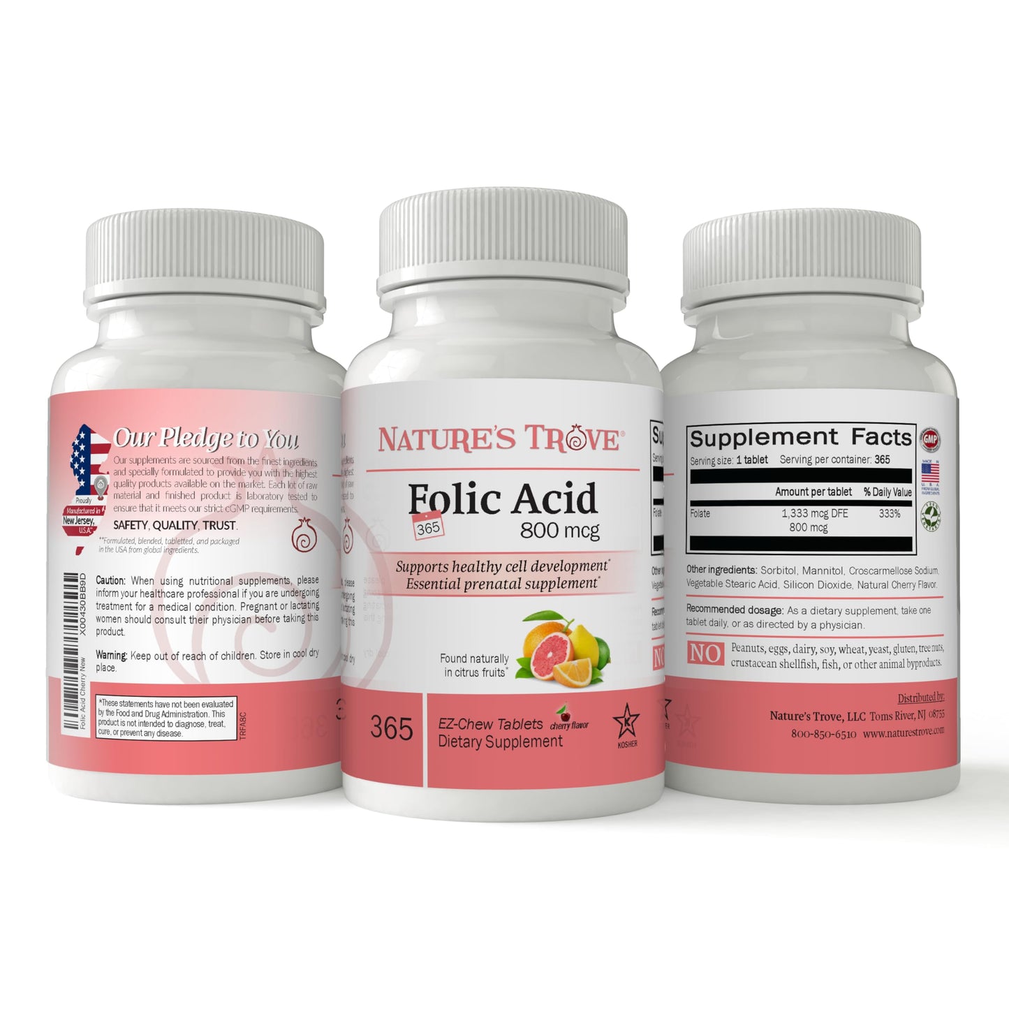 Nature's Trove Folic Acid 800 mcg (B9 Vitamin) 365 Tablets