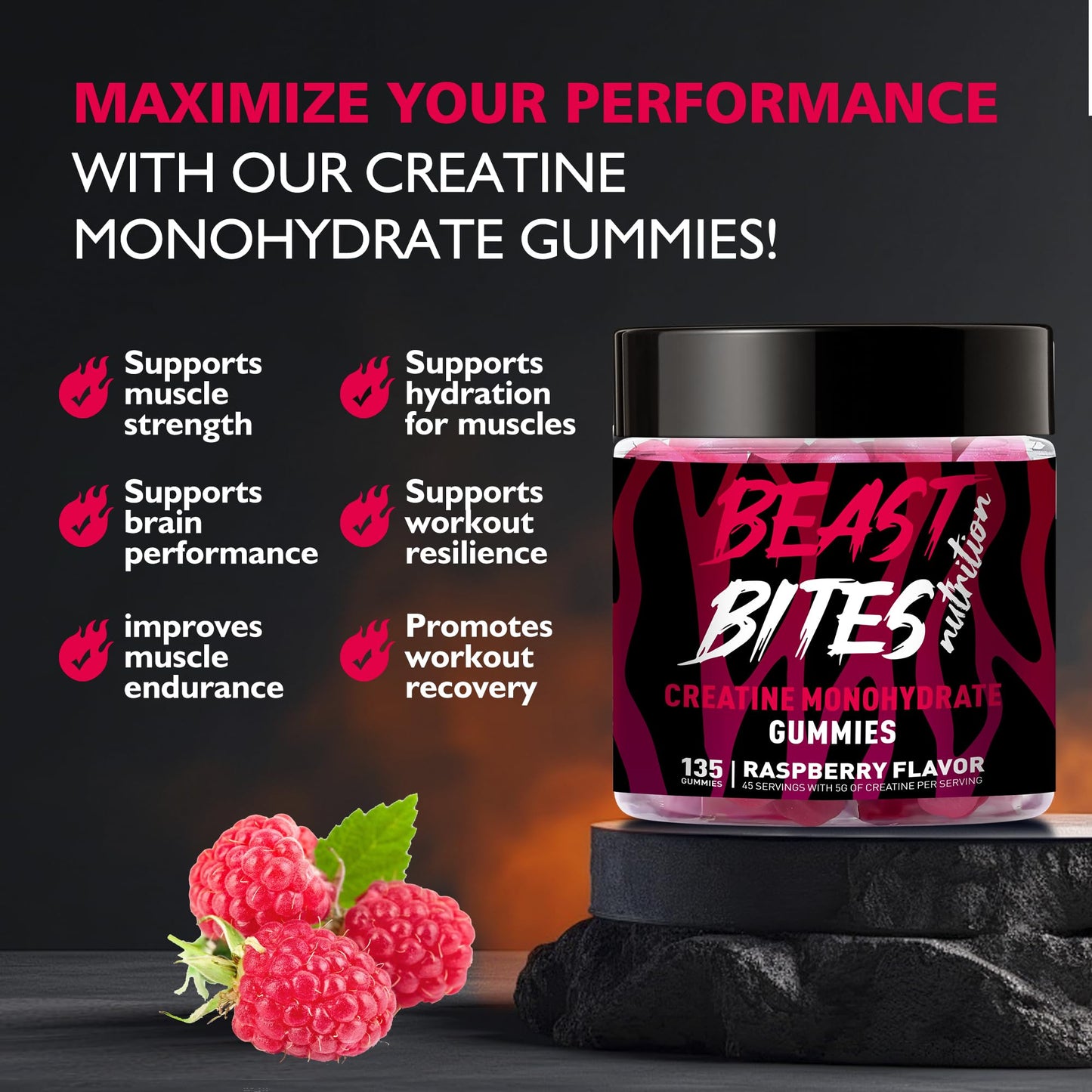 BEAST BITES Nutrition Creatine Monohydrate Gummies, 135 Count