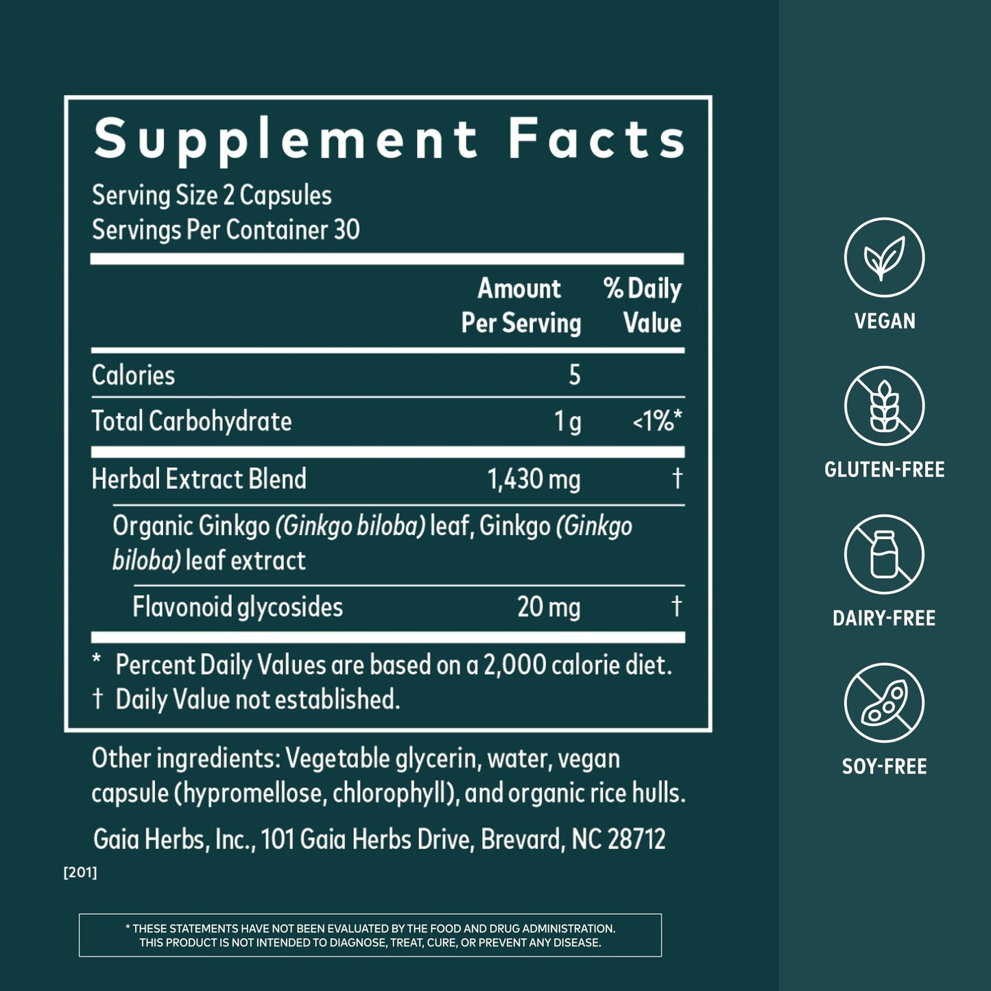Gaia Herbs Ginkgo Leaf Herbal Supplement Capsules 60 Count