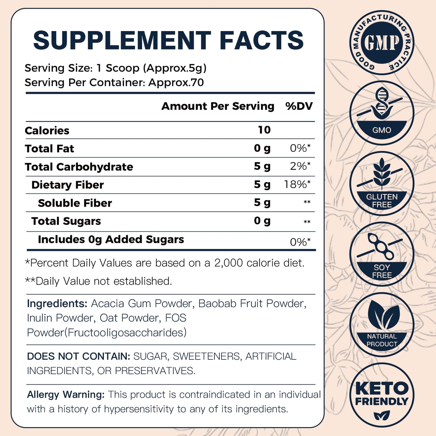 DRFOSTER Prebiotic Fiber Powder Unflavored - Soluble Fiber Supplement with Acacia Fiber & Inulin, 12.35 Ounce