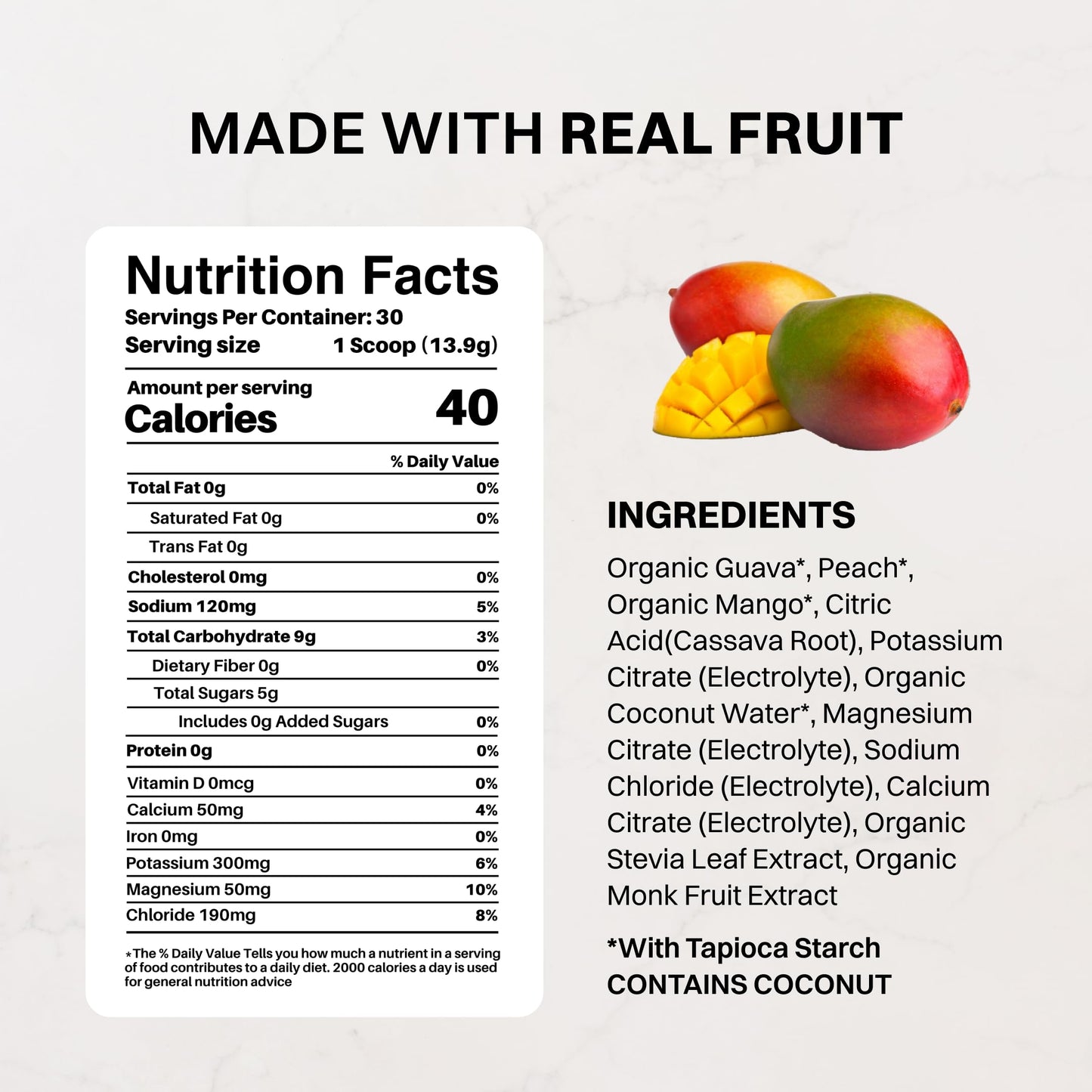 JUST INGREDIENTS Guava Mango Electrolytes No Sugar Powder 14.8
